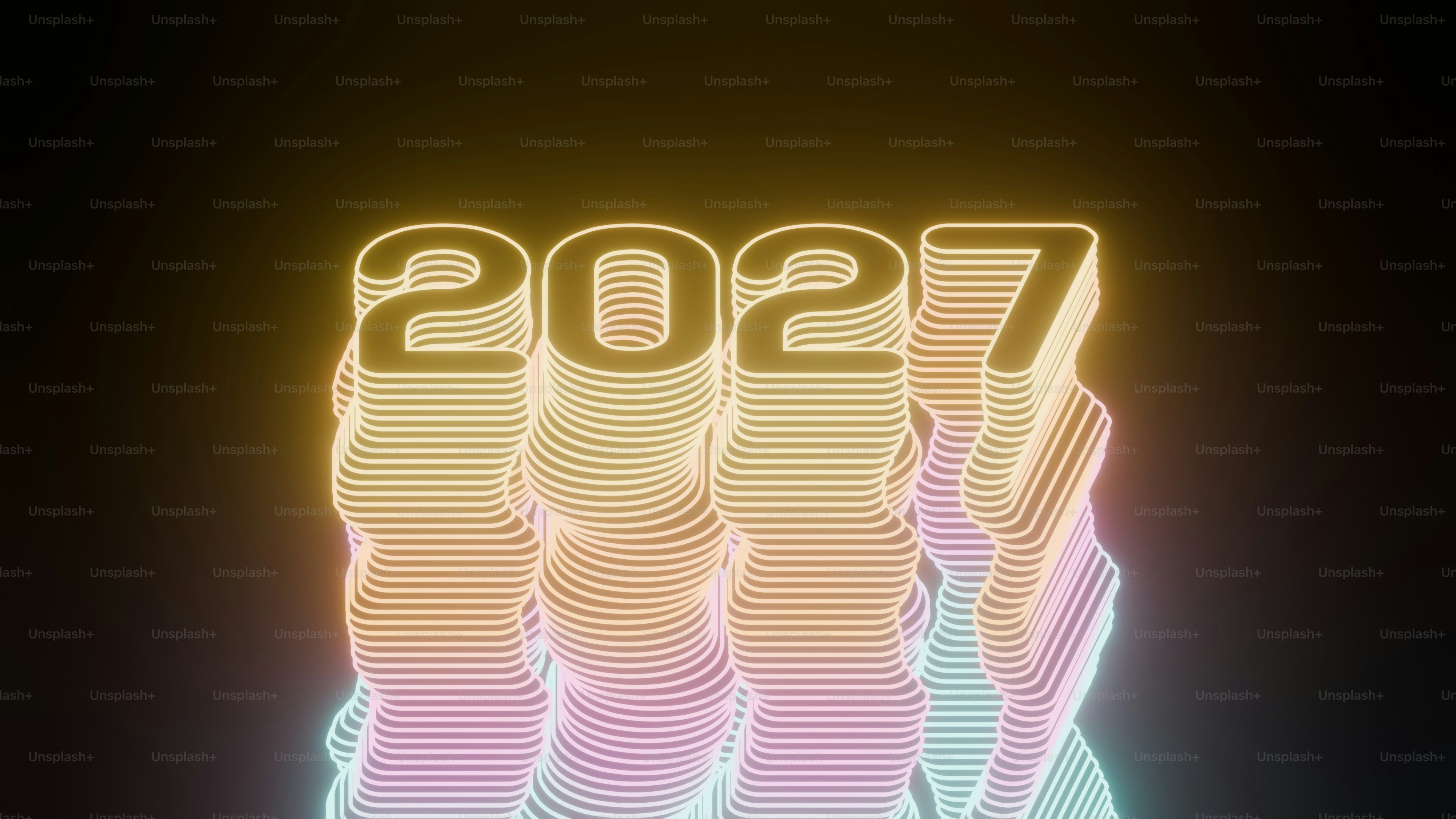El número 2027 en tipografía de neón brillante con un efecto de degradado en capas