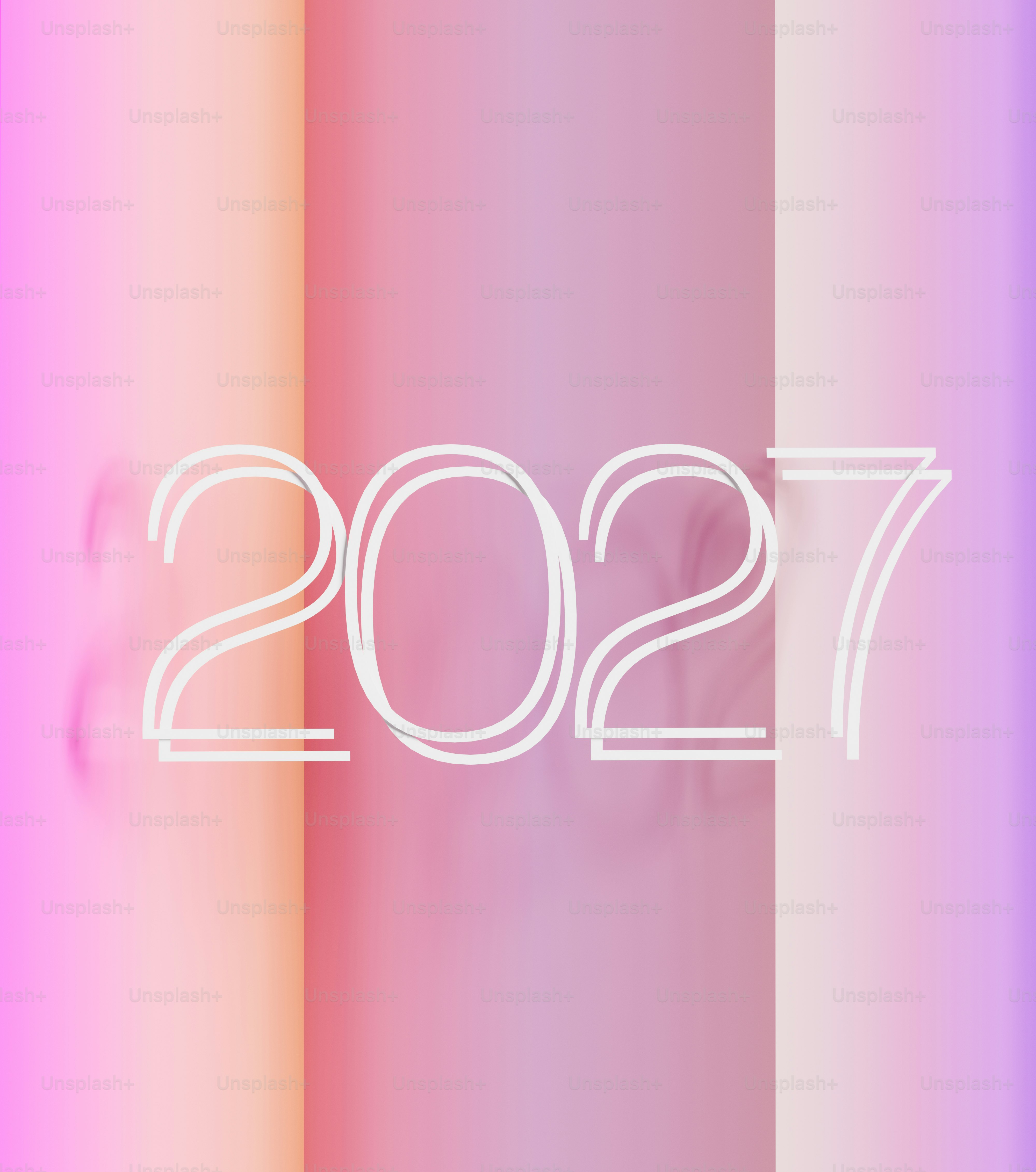 The number 2027 in white outline font against a soft pink and purple gradient