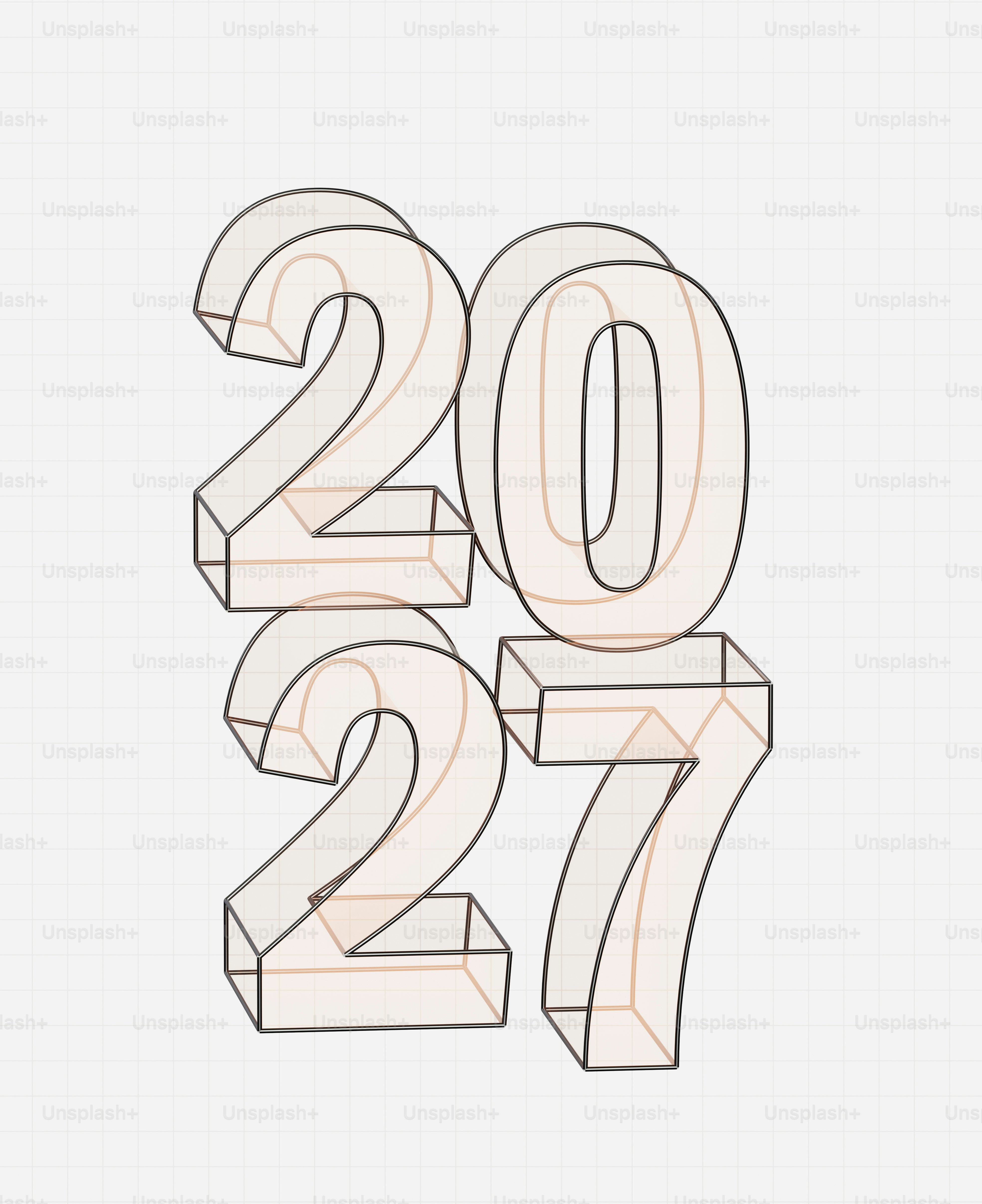 The number 2027 in a three-dimensional wireframe style on a grid background