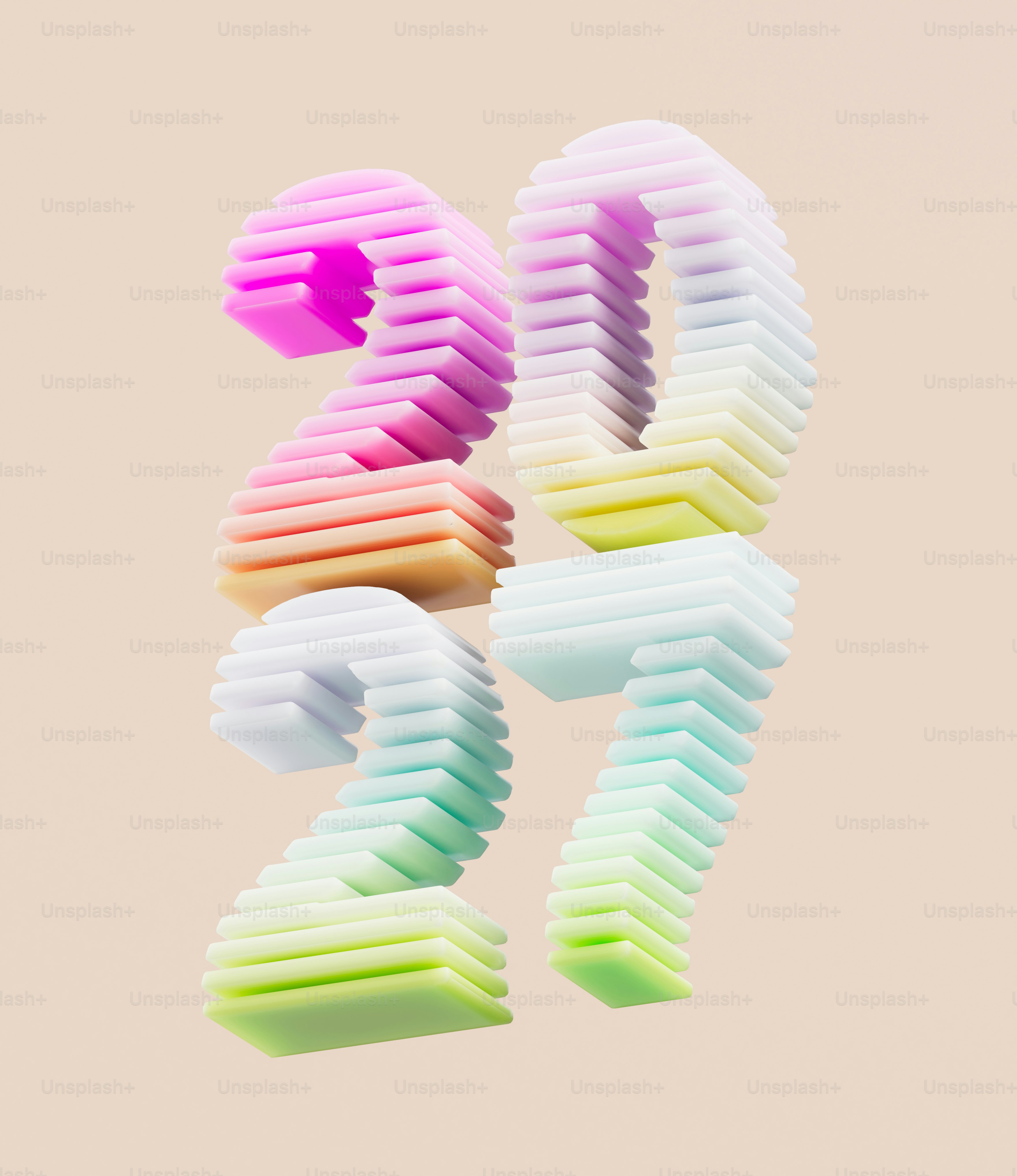 The number 2027 formed by stacked colorful translucent plastic layers on a beige background
