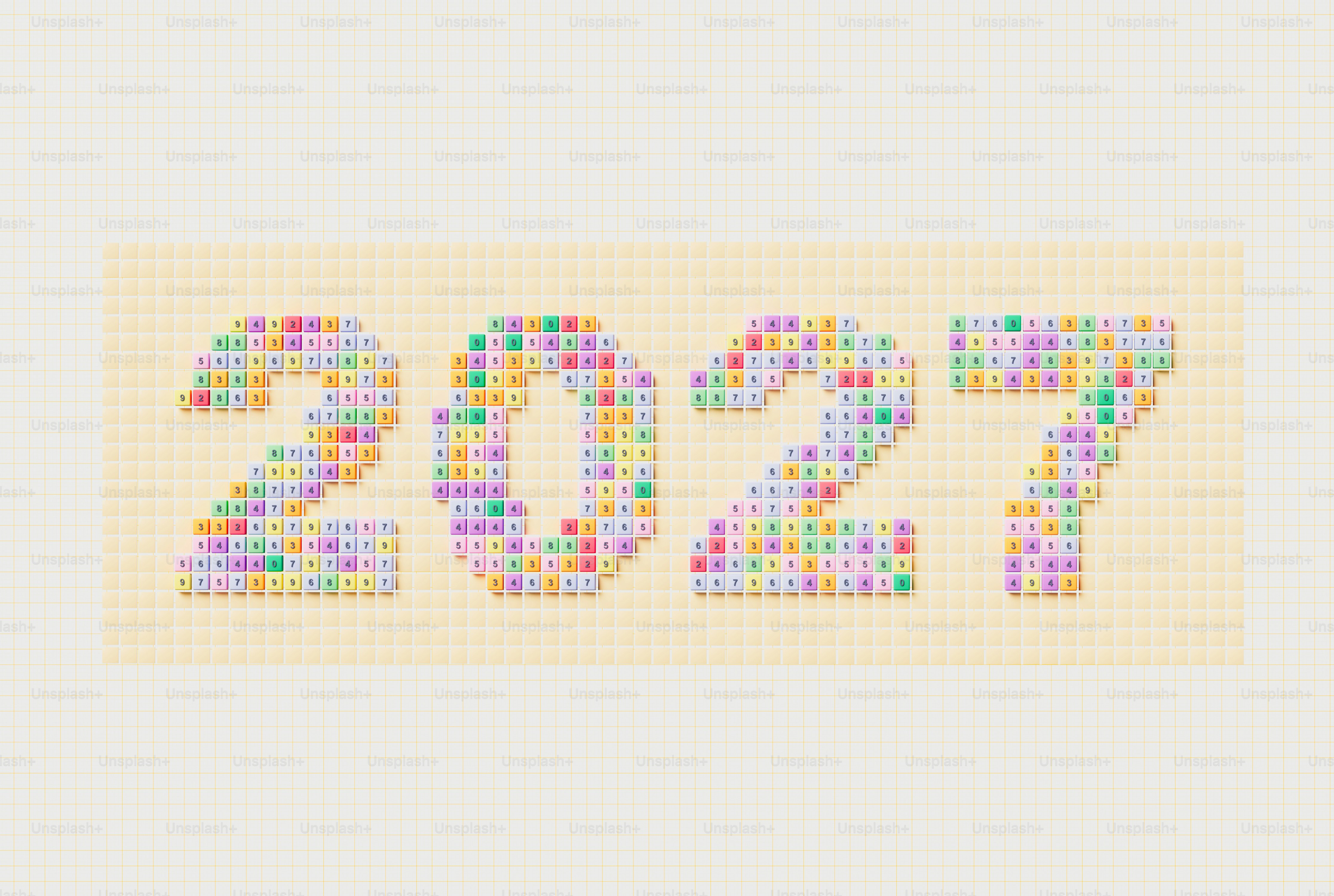 The number 2027 formed by colorful small square tiles on a grid background