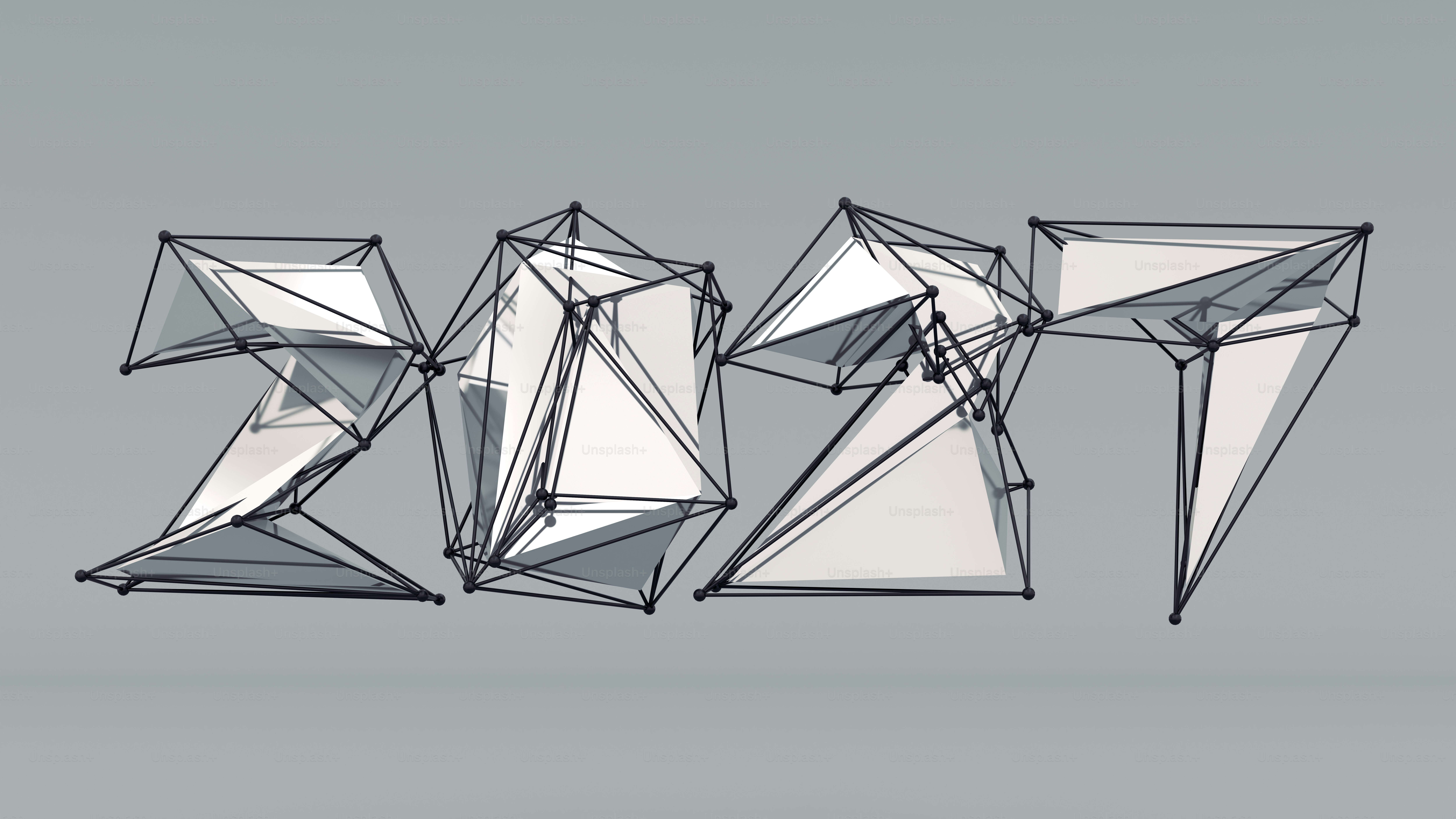 The number 2027 formed by white geometric shapes inside black wireframe structures on gray