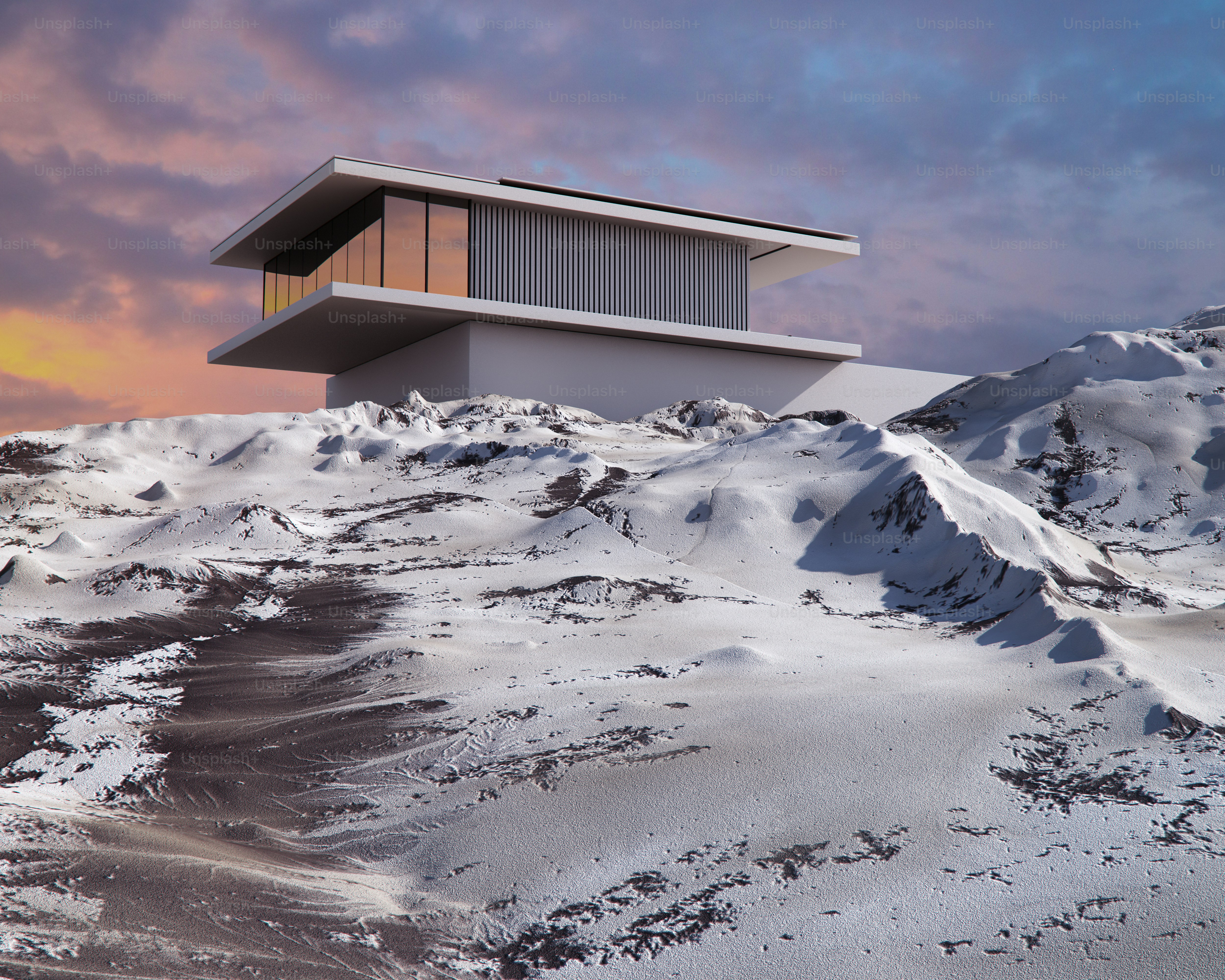 Modern white building on rocky landscape - Photo on Unsplash+
