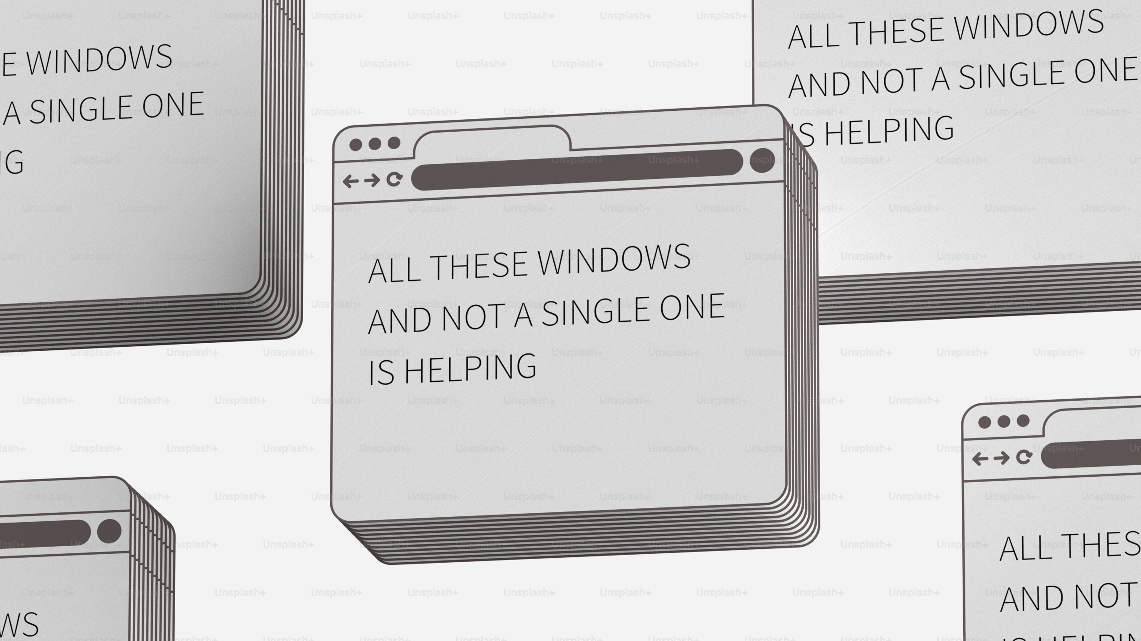 Browser-Fenster mit dem Text "ALL DIESE FENSTER UND KEIN EINZIGES HILFT DABEI"