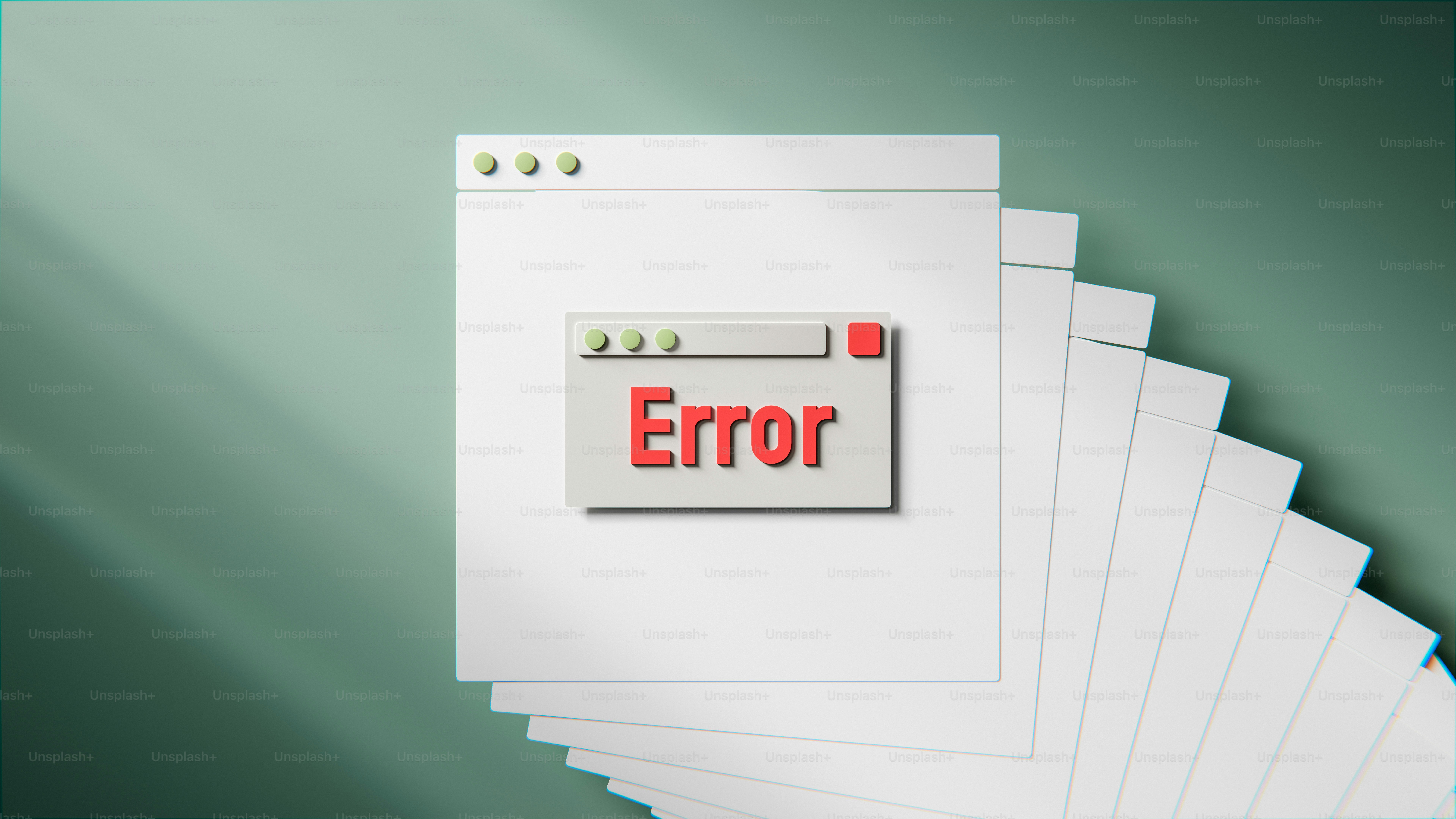 A stack of white browser windows with a red error message box