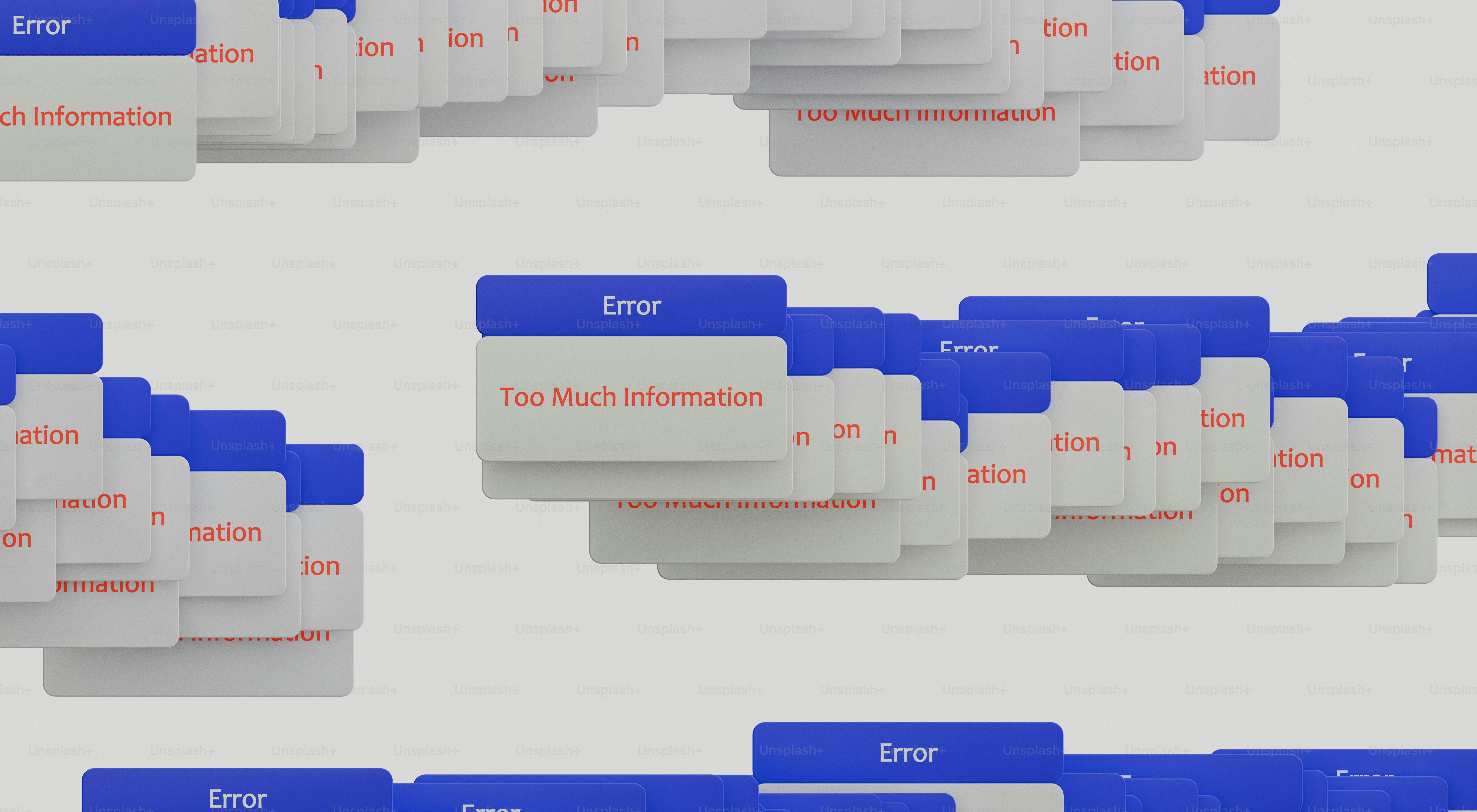 A repeating pattern of blue and grey error message boxes reading Too Much Information