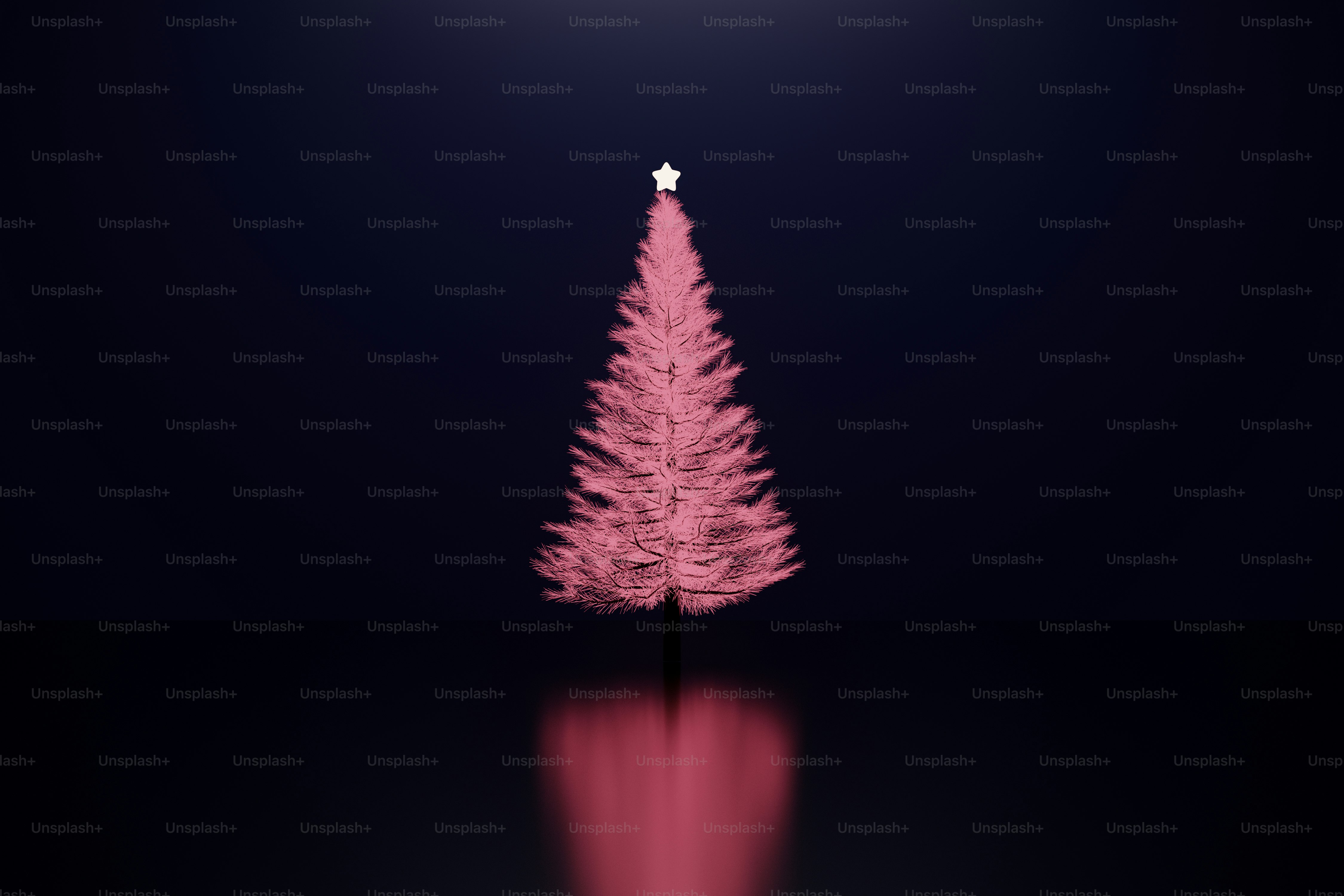 Un sapin de Noël rose avec une étoile blanche sur fond sombre