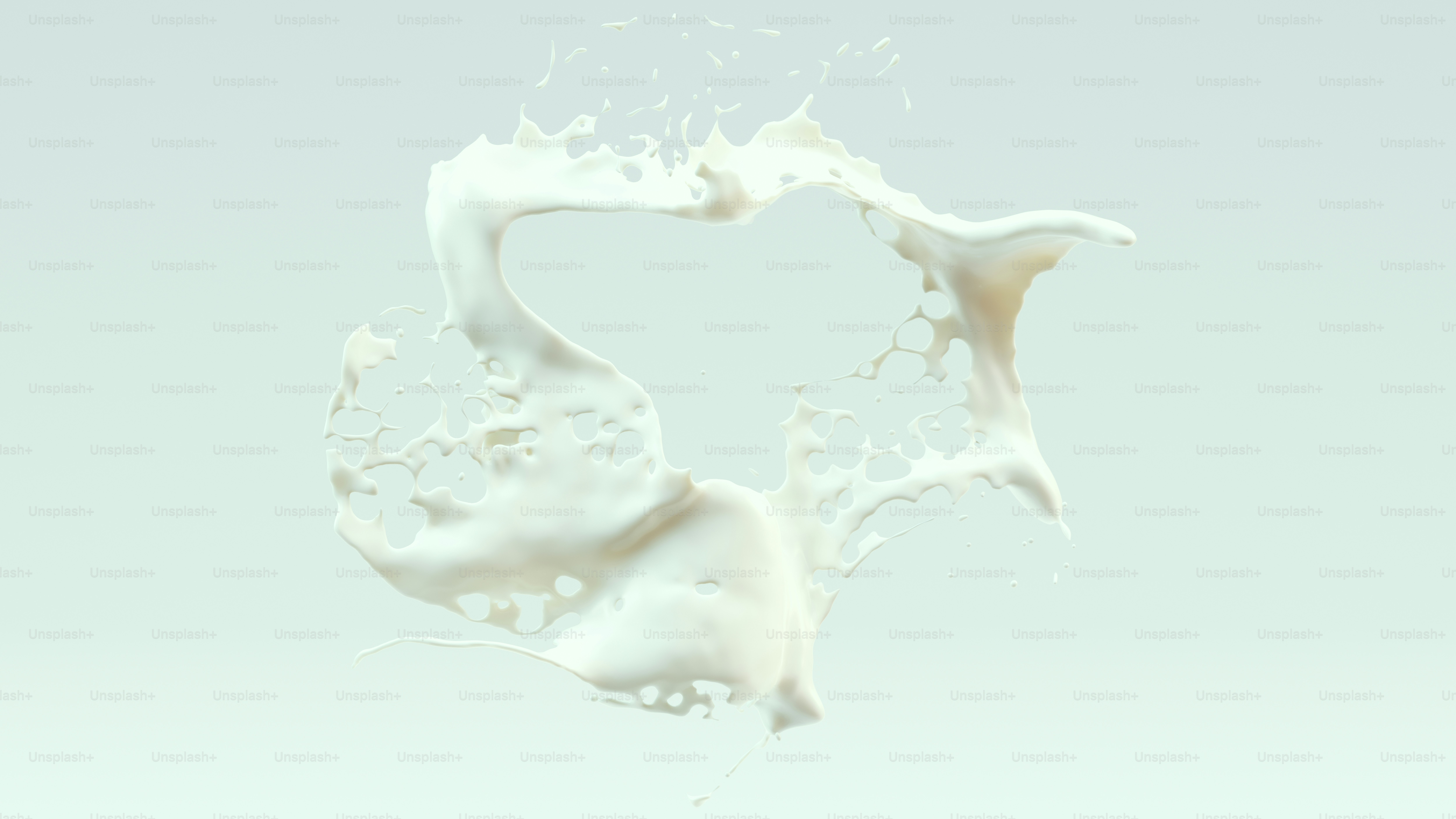 A 3D render of a circular splash of white creamy liquid with small bubbles