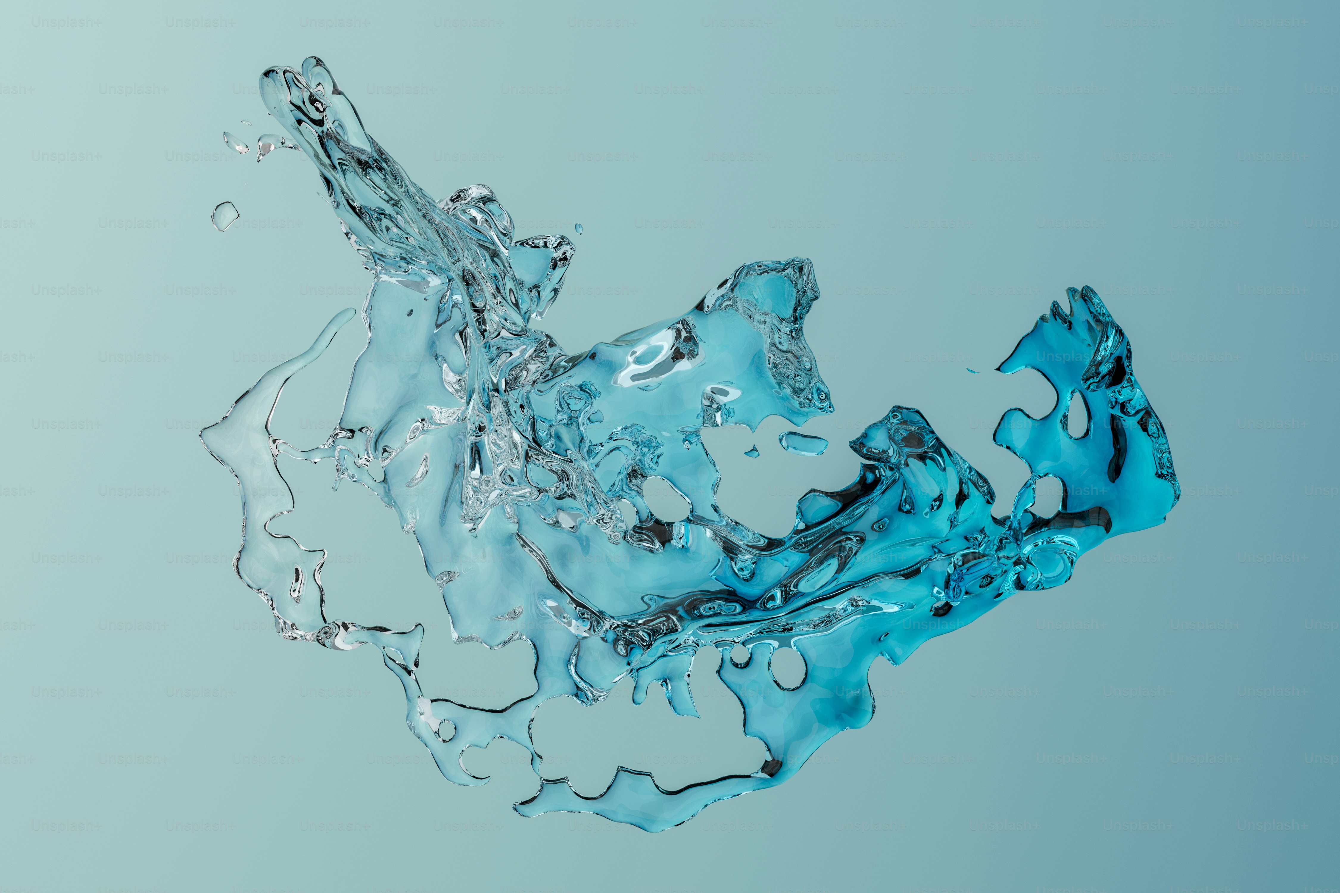 Un éclaboussure dynamique d’eau bleue claire sur un fond bleu clair