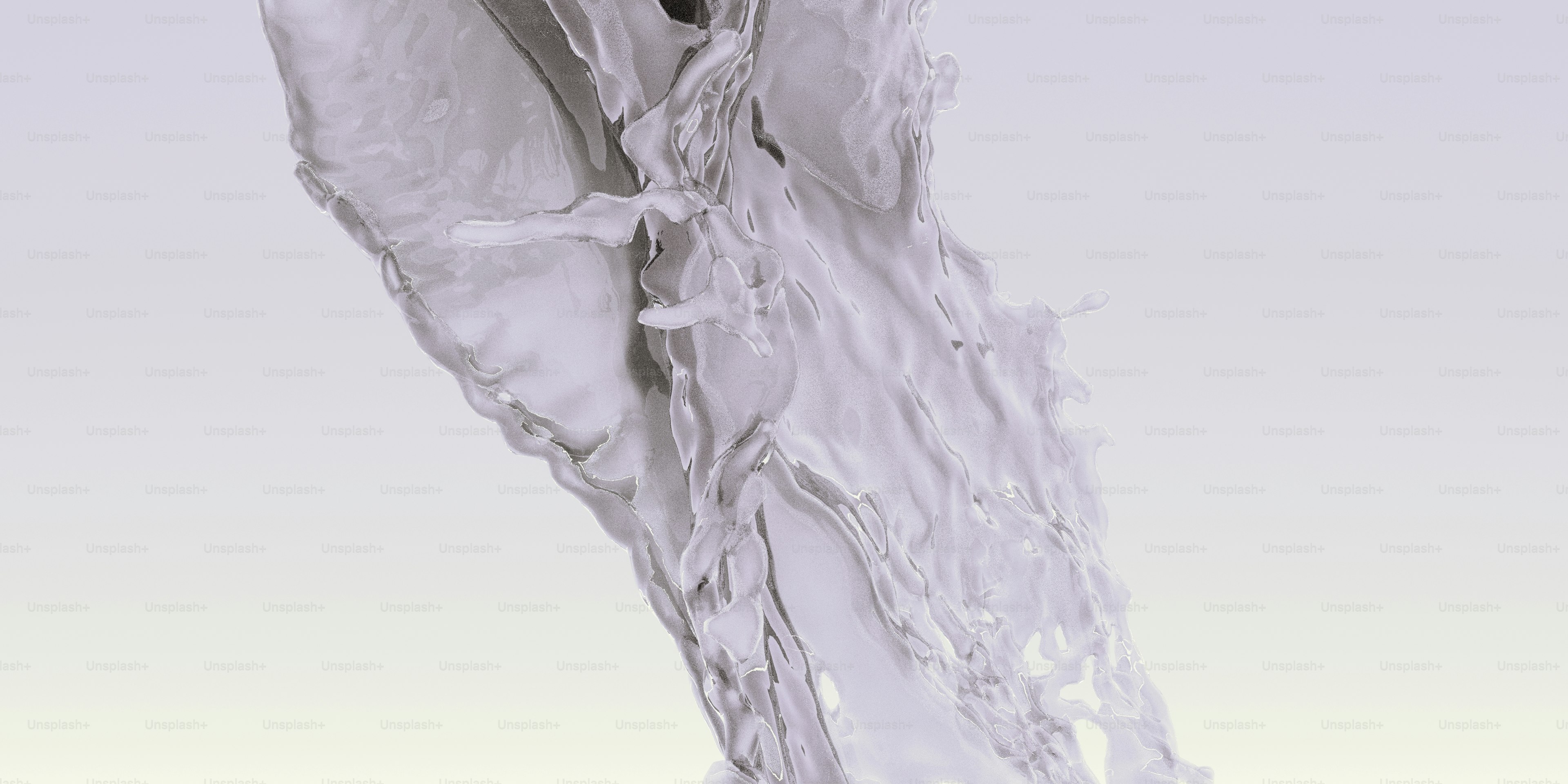 Un render 3D di uno schizzo liquido traslucido che scorre su uno sfondo a sfumo sfumato