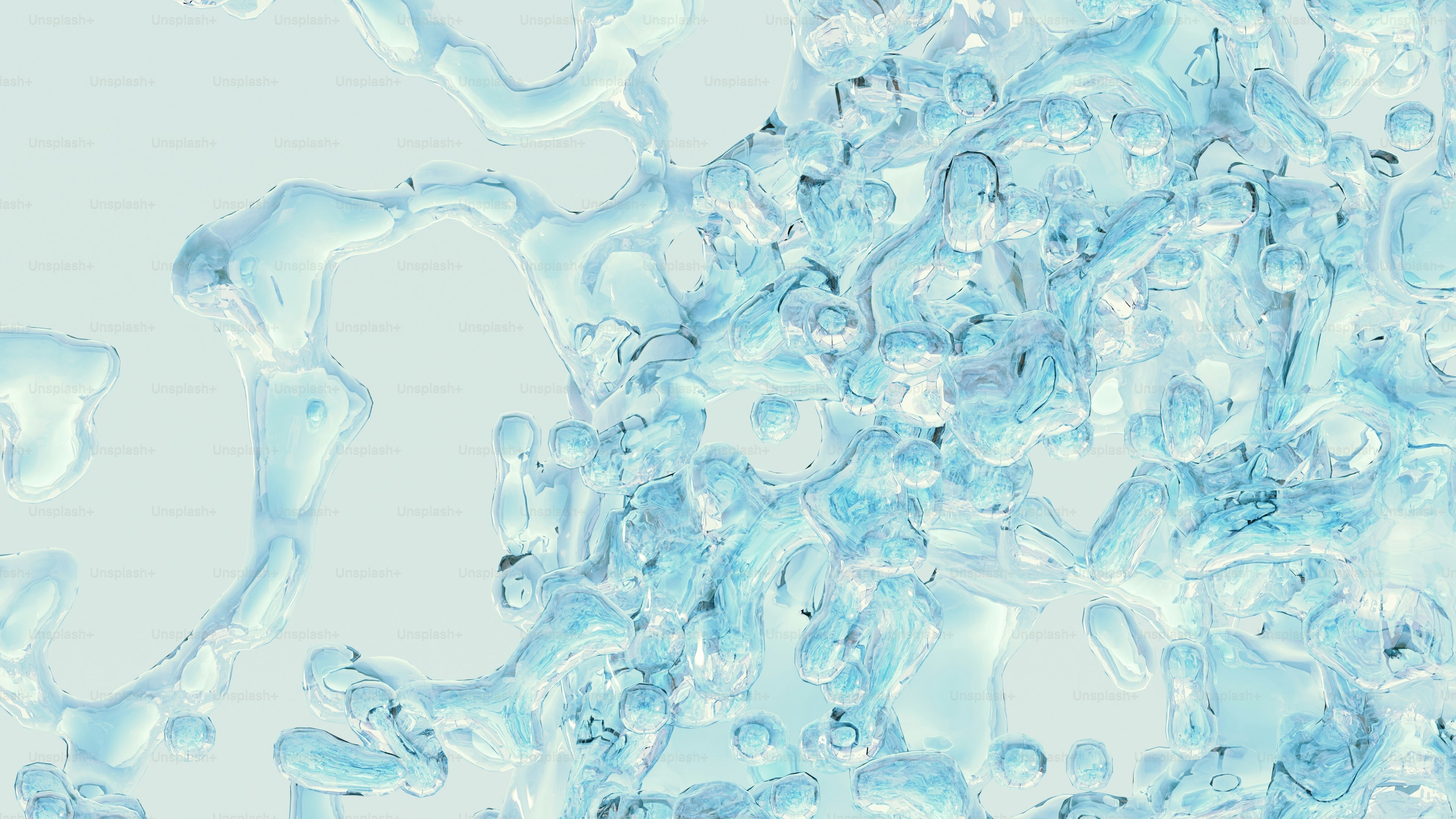 Un render 3D di liquido blu traslucido che schizza su uno sfondo pallido