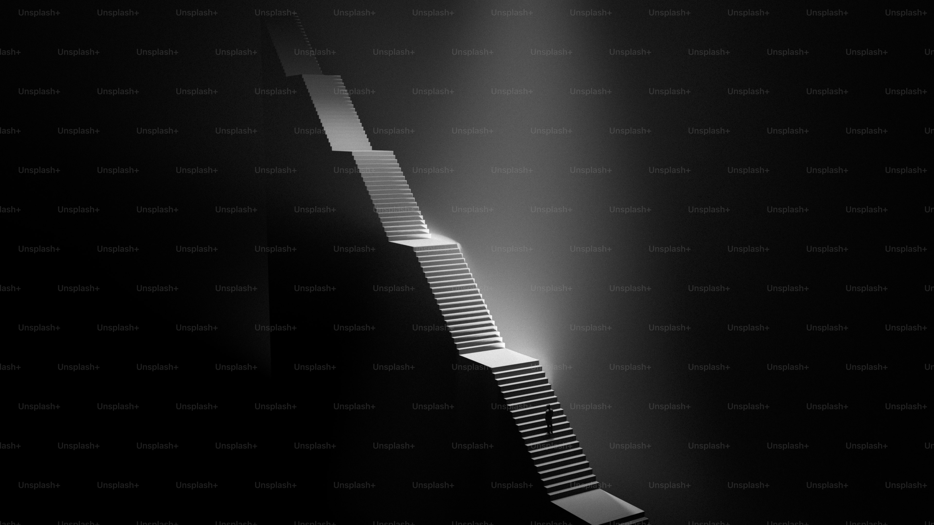 Person walking up dark staircase - Photo on Unsplash+