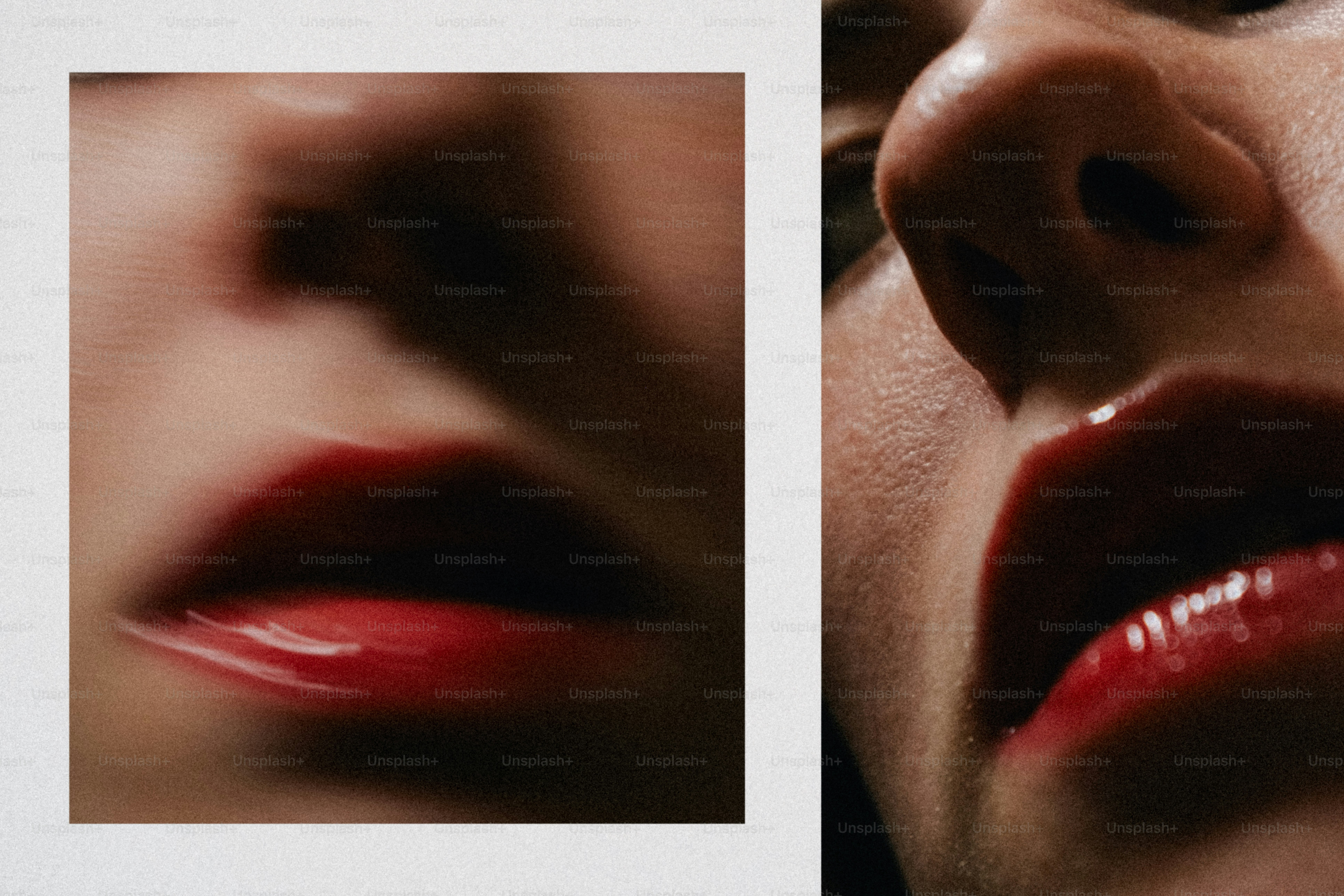 Glossy red lips in split composition - Photo on Unsplash+