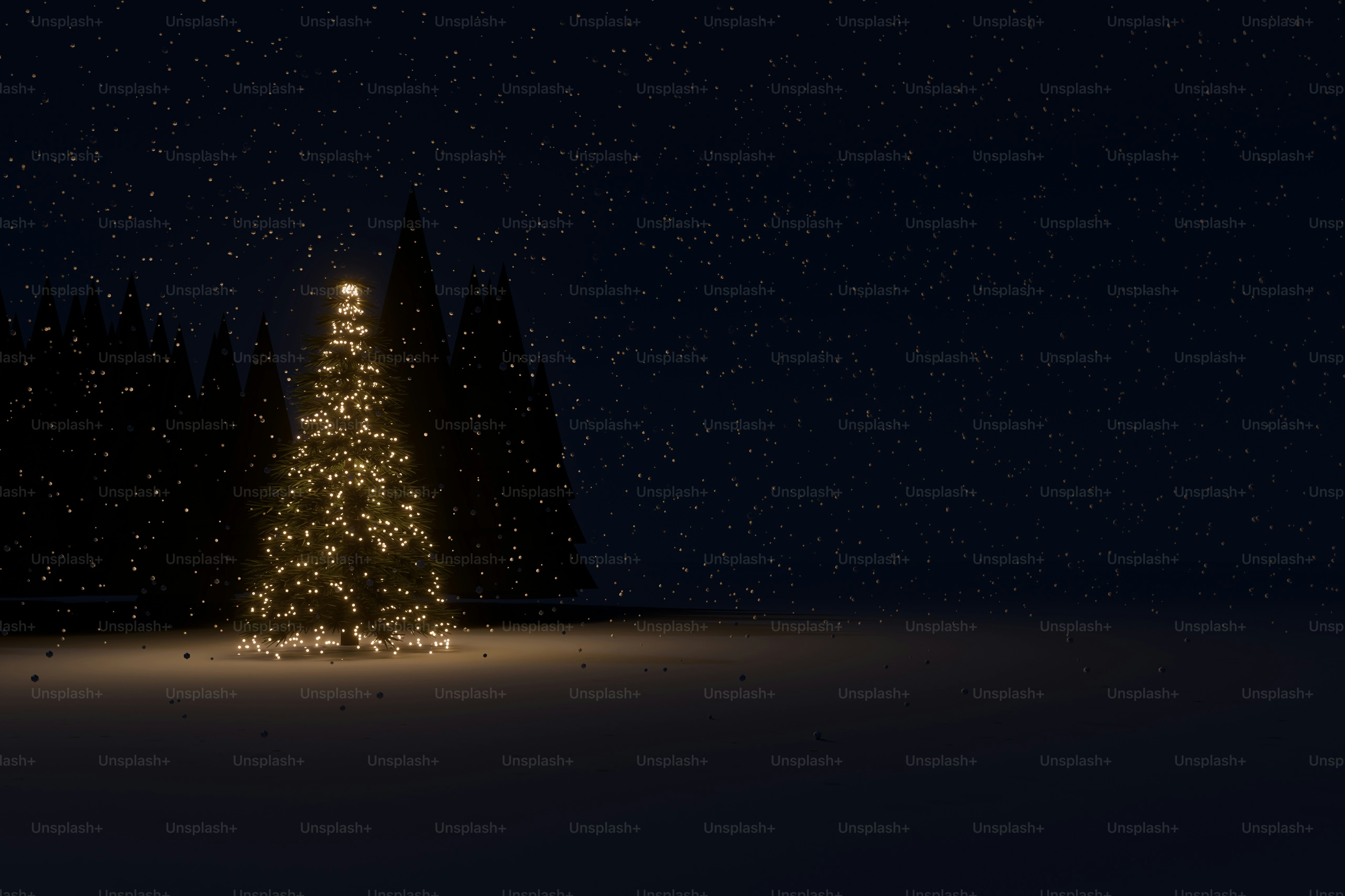 Glowing christmas tree in dark landscape - Photo on Unsplash+