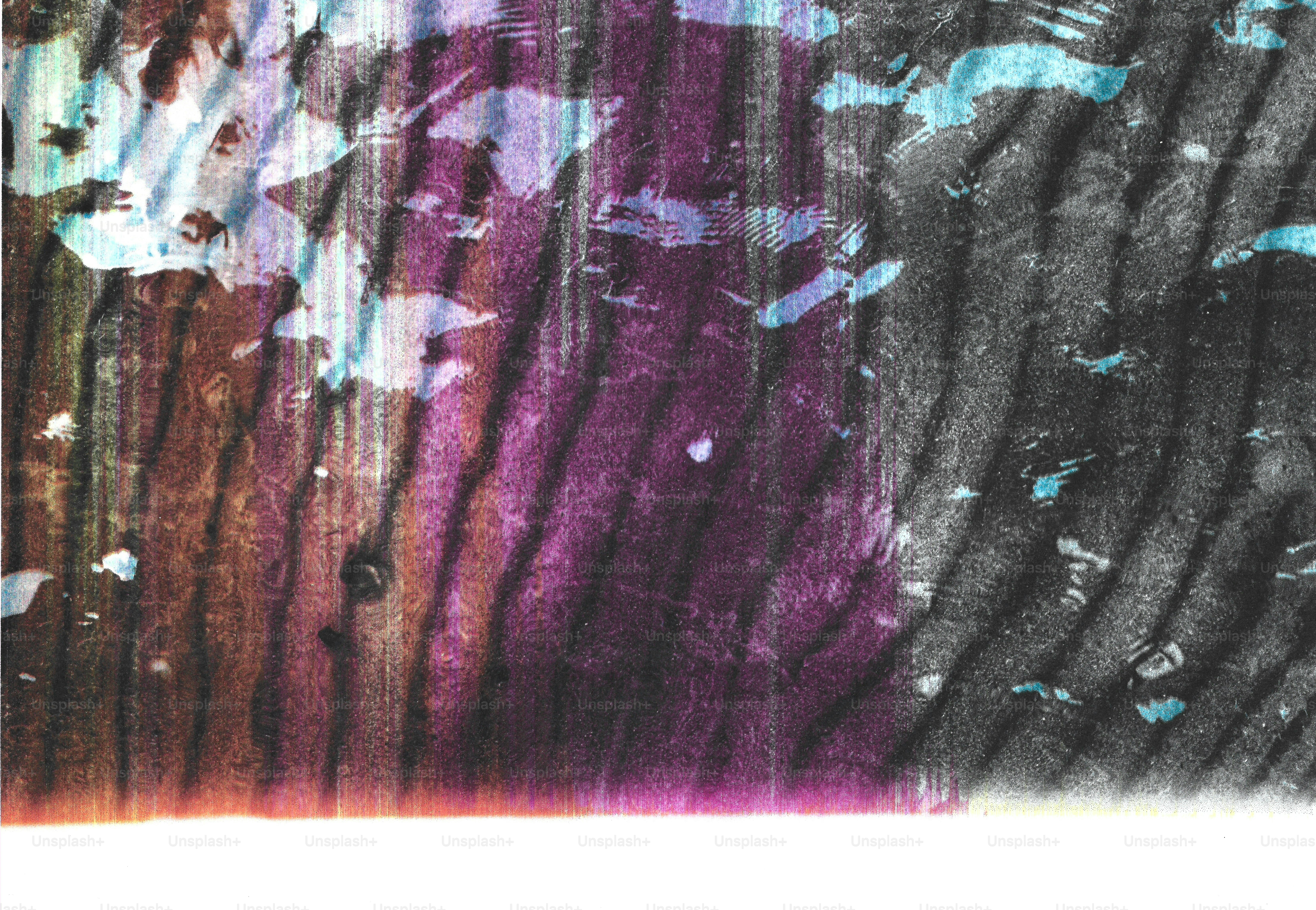 Abstract texture with vertical streaks of purple and black over a rippled grey surface