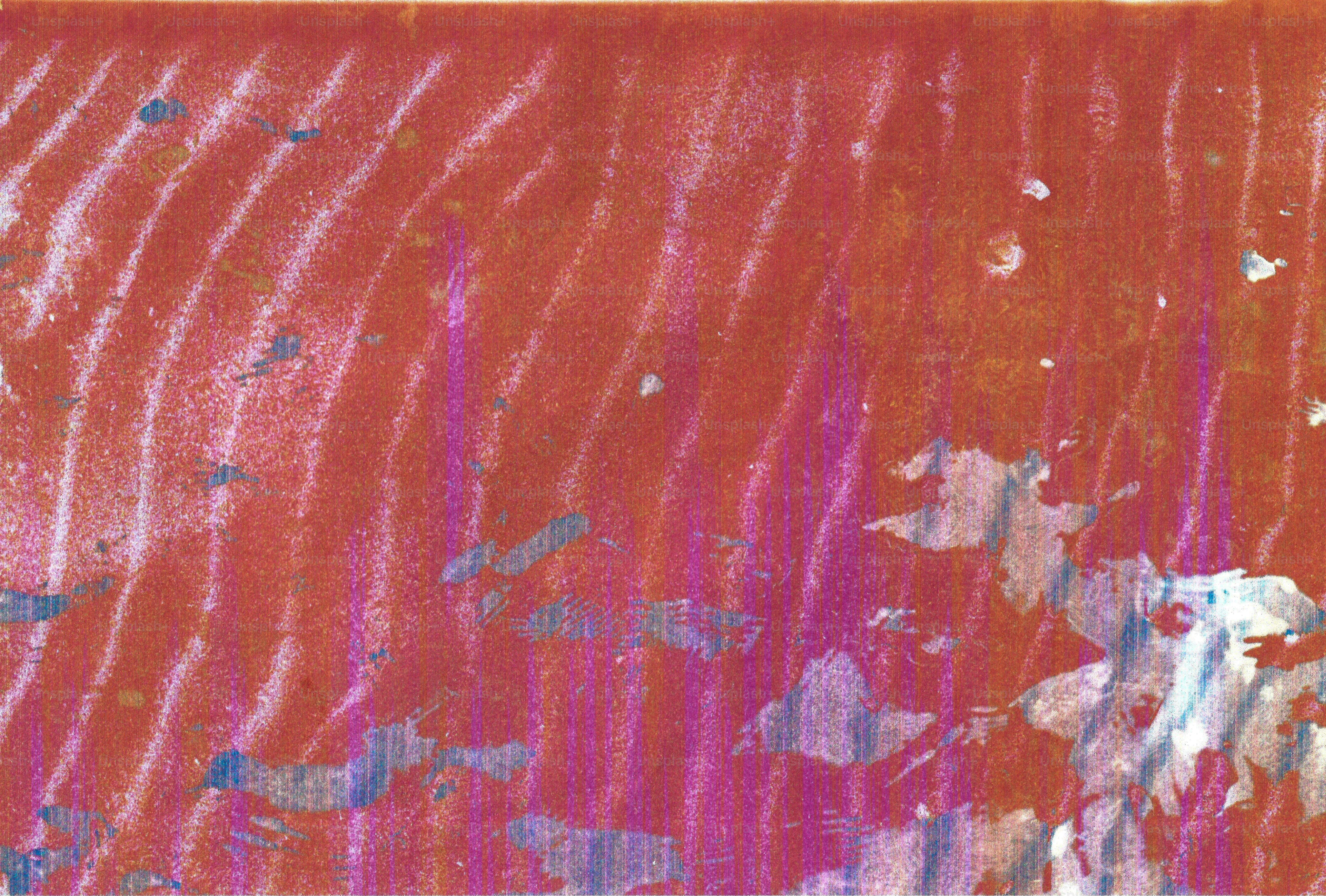 A textured abstract pattern with vertical wavy lines in shades of red, purple, and white