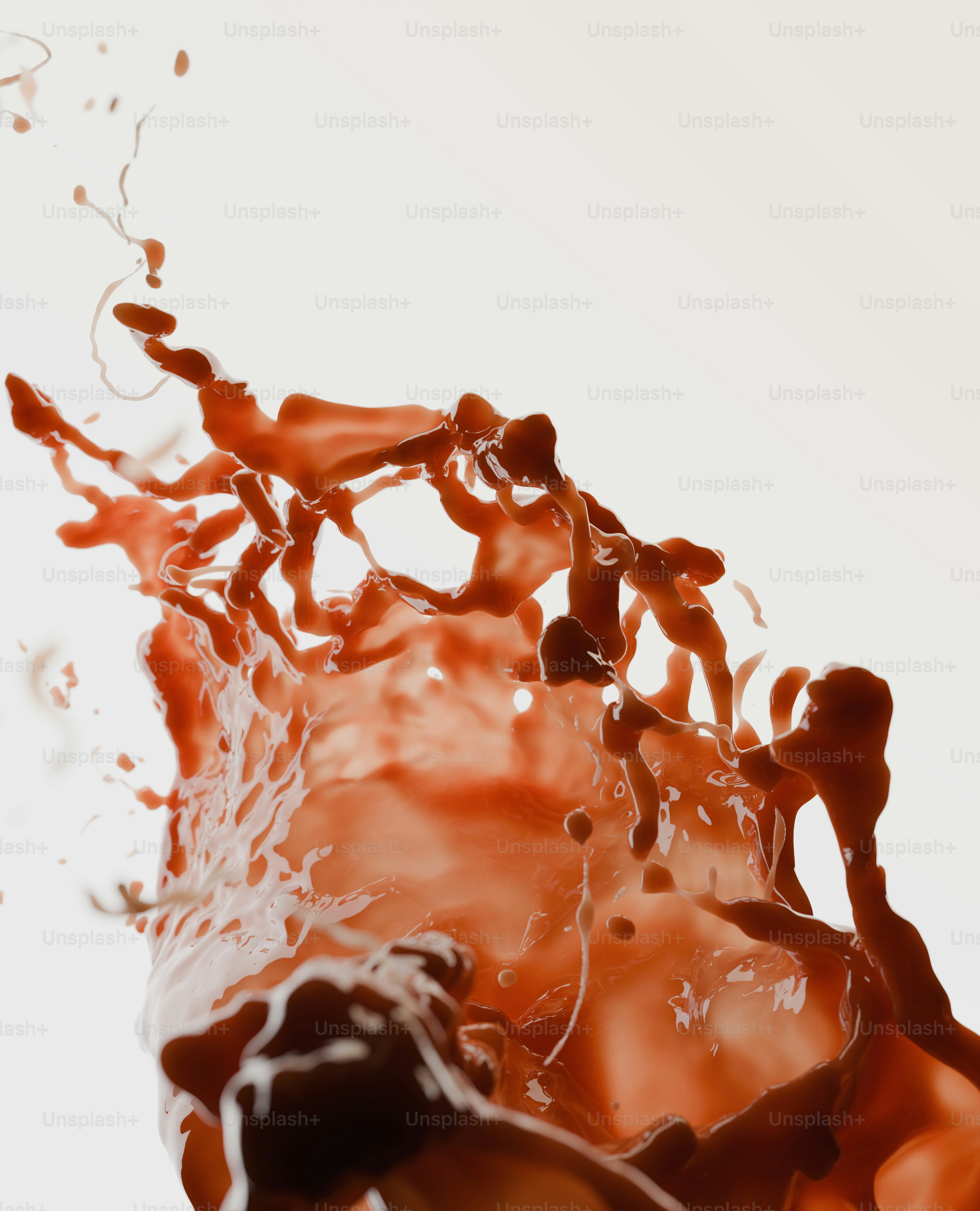 A 3D render of a dynamic splash of thick brown liquid against a white background