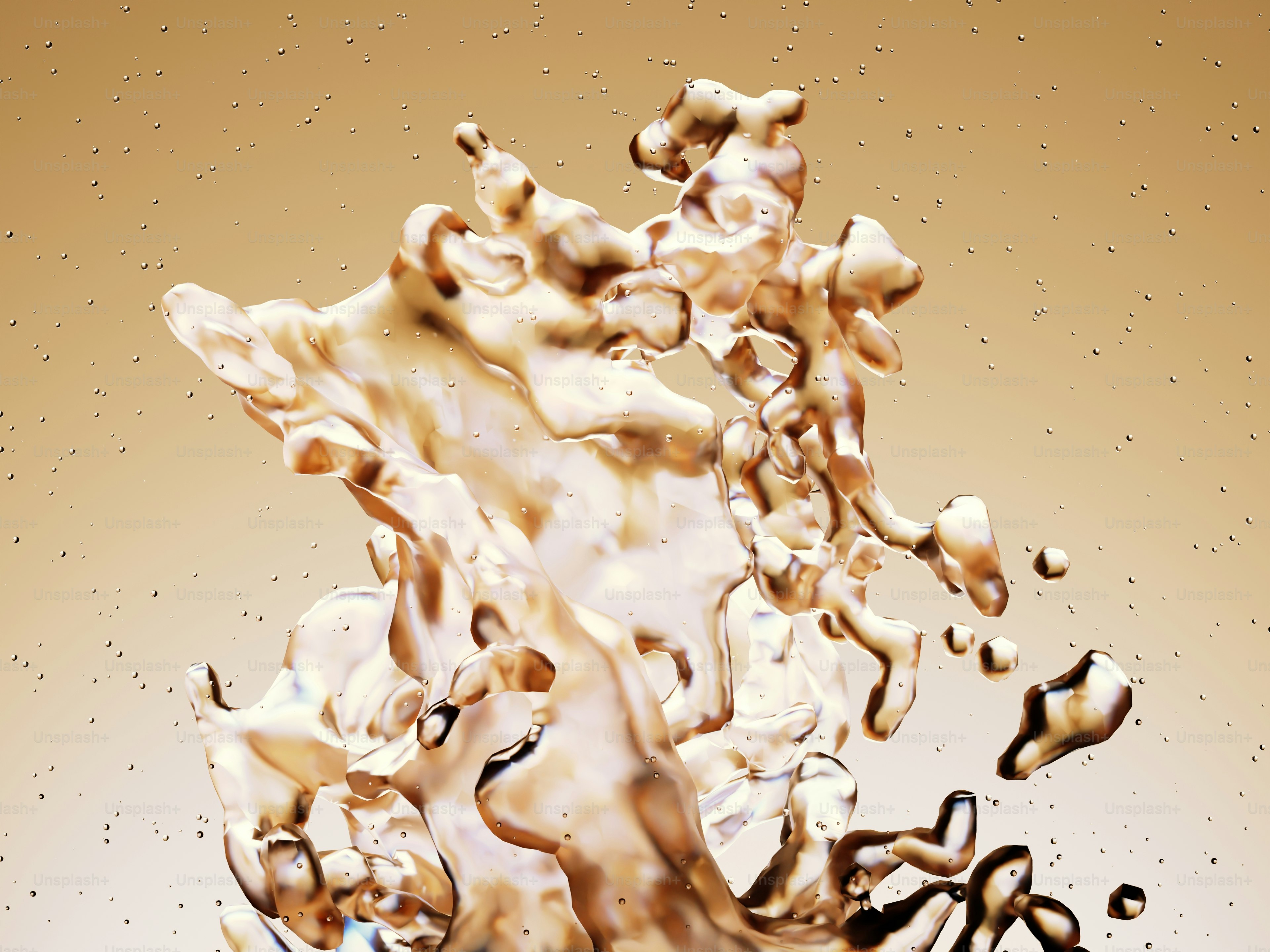 Golden liquid splash with droplets - Photo on Unsplash+