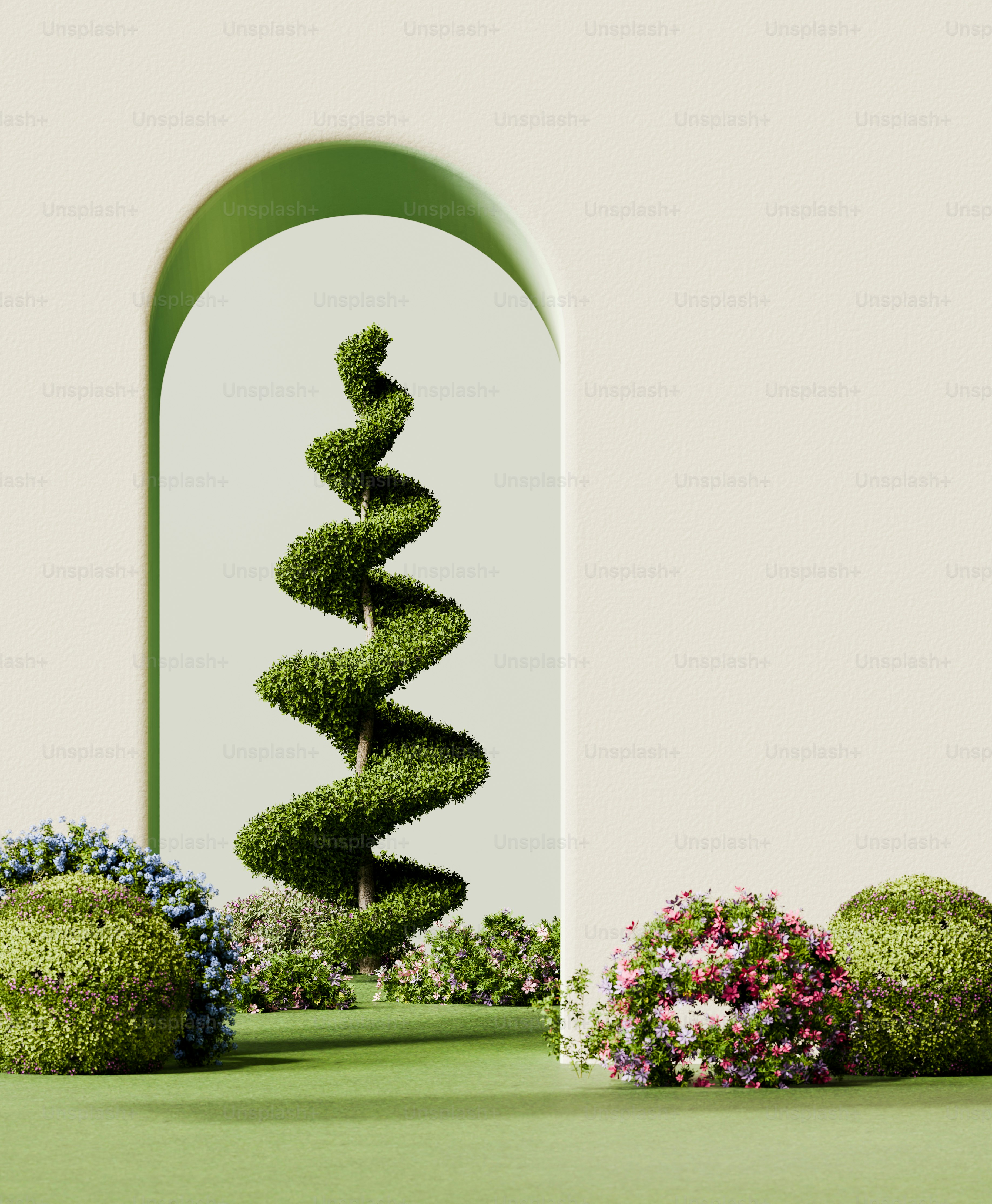 Topiary flower and spiral shrubs - Photo on Unsplash+