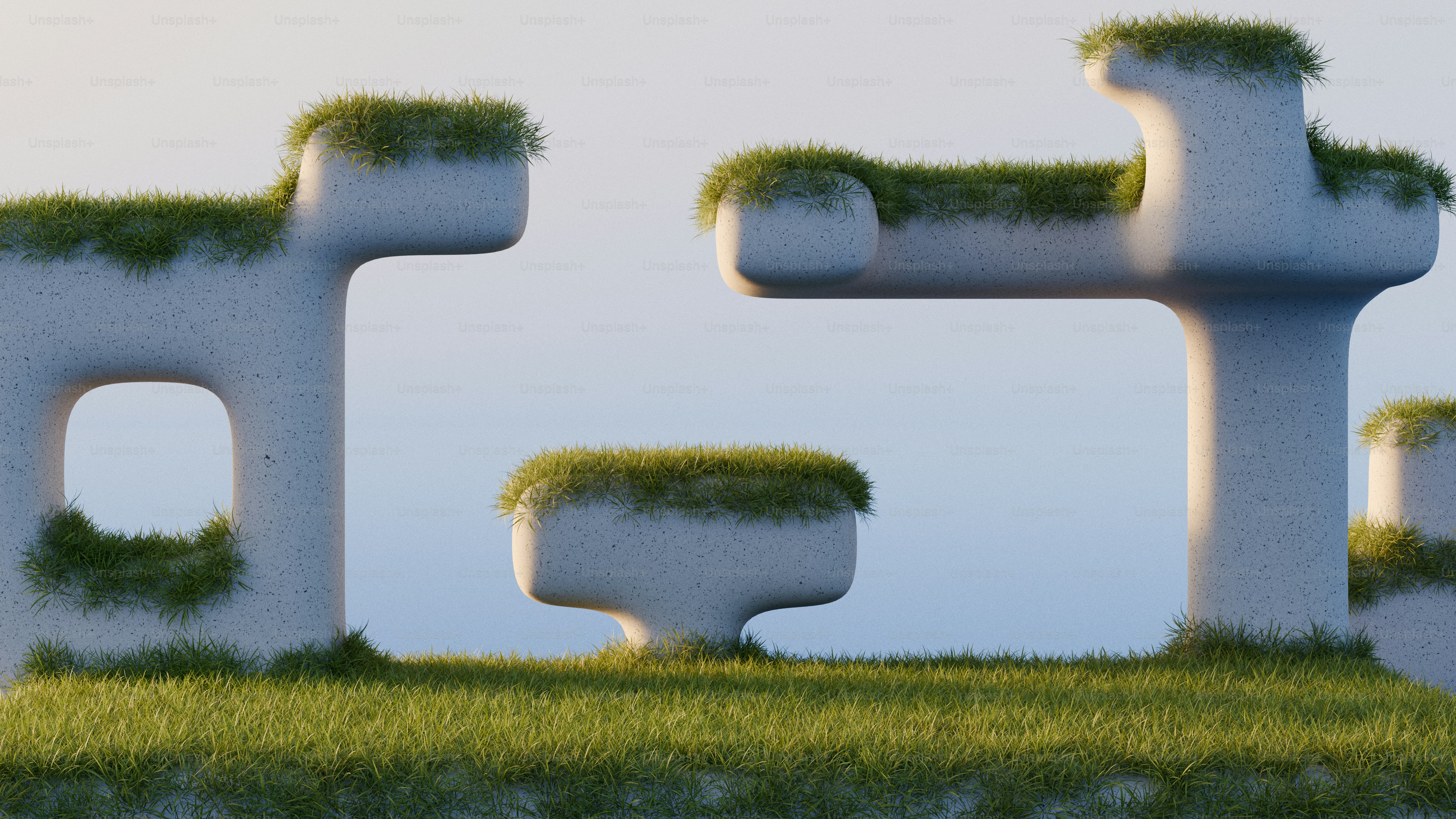 Abstract concrete structures with grass - Photo on Unsplash+
