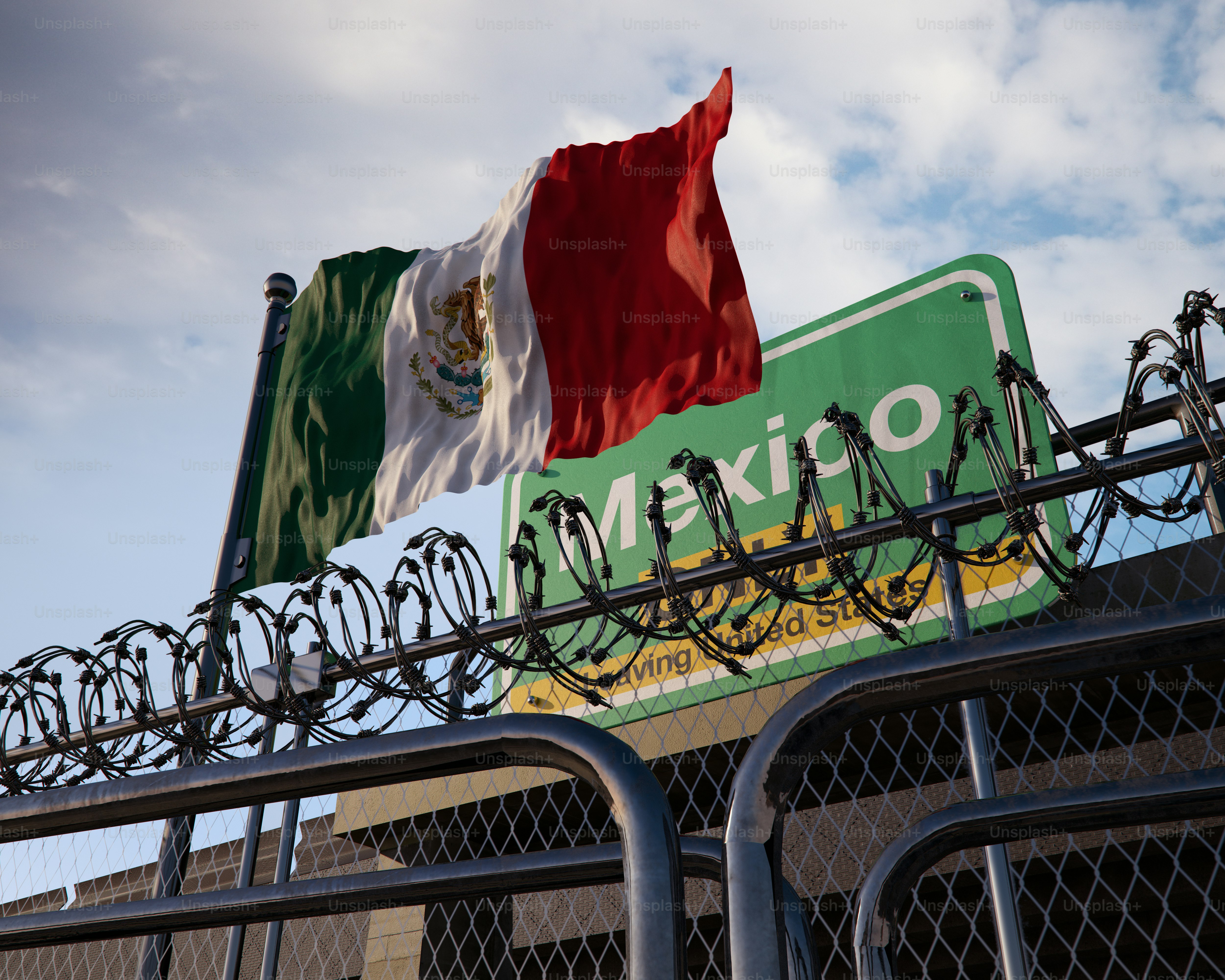 USA-Mexico border sign and fence - Photo on Unsplash+