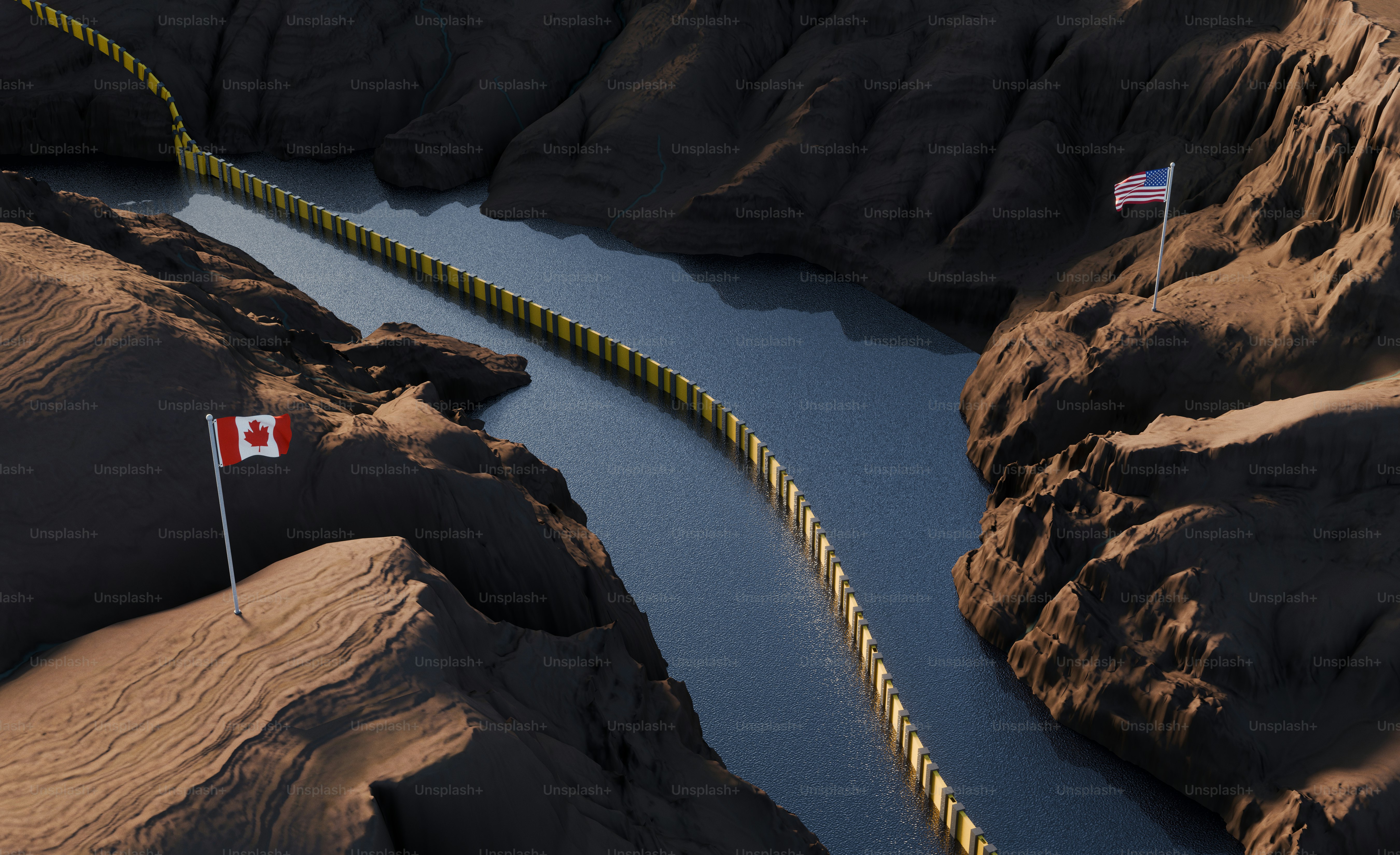 River between rocky cliffs with flags - Photo on Unsplash+