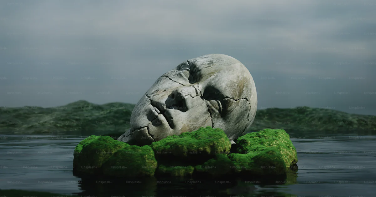 Photo Face In Rocks Cracked stone face sculpture on moss - Photo on Unsplash+