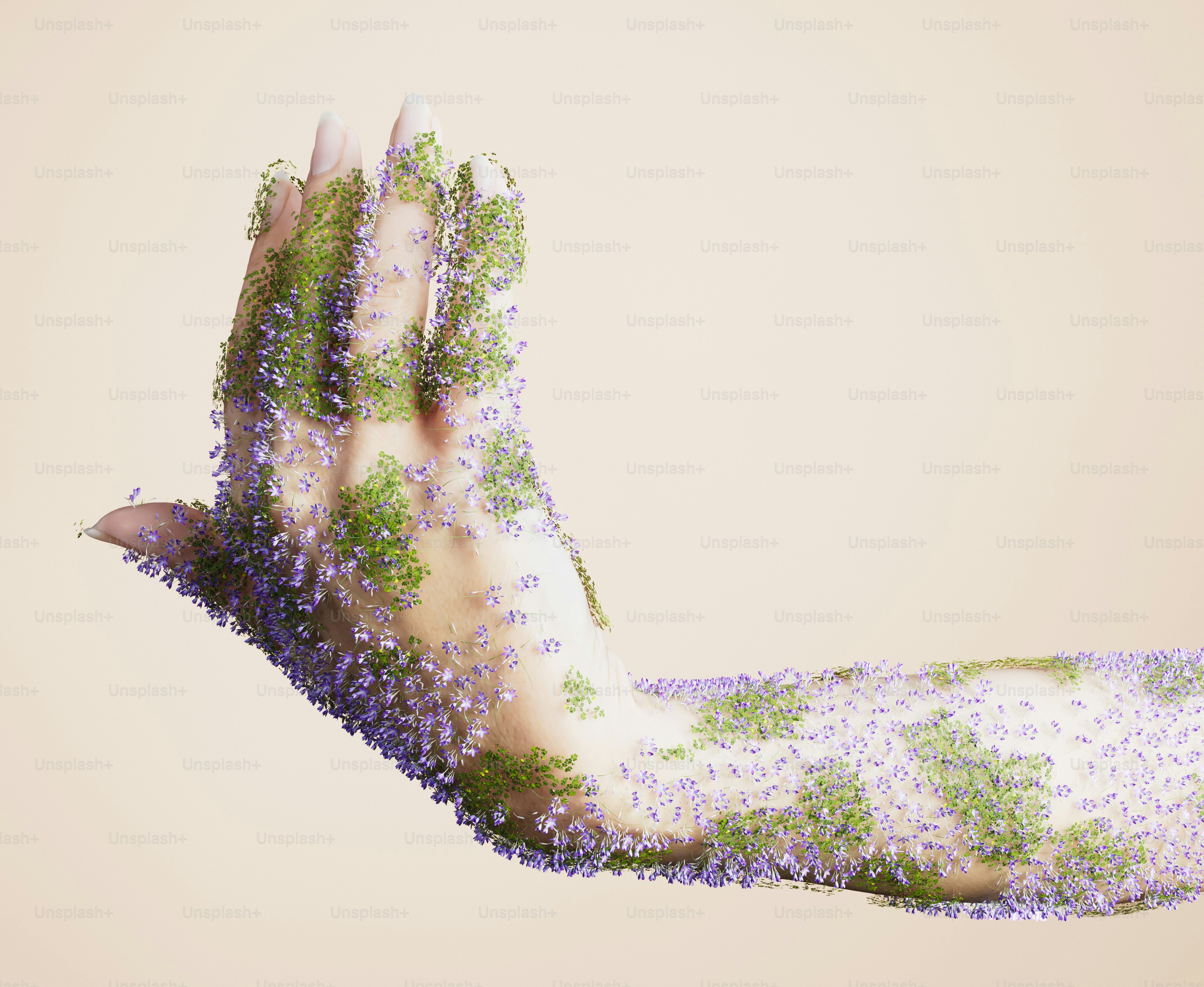 Hand sculpture with moss and flowers - Photo on Unsplash+