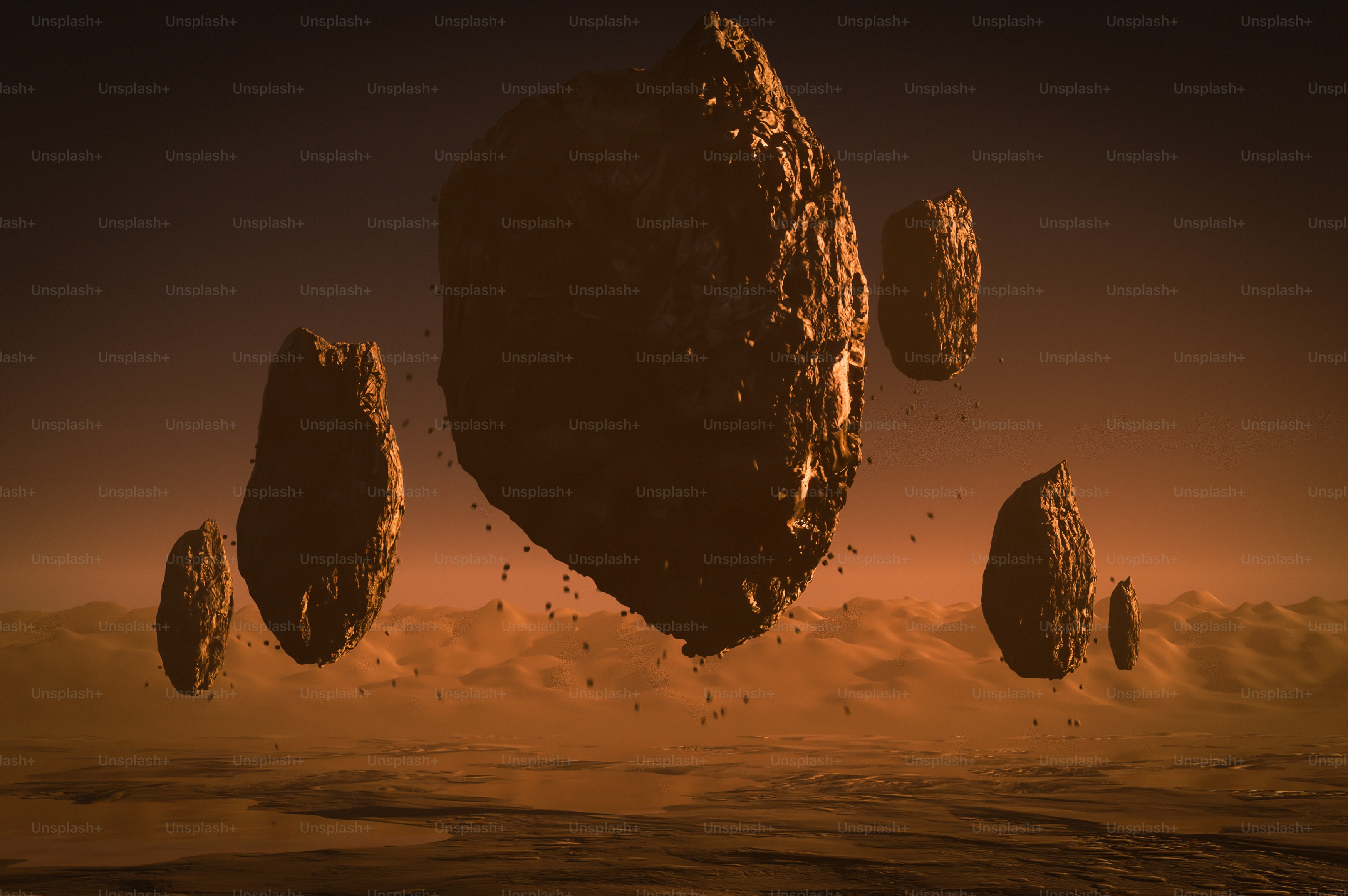 Floating rocks over orange desert - Photo on Unsplash+