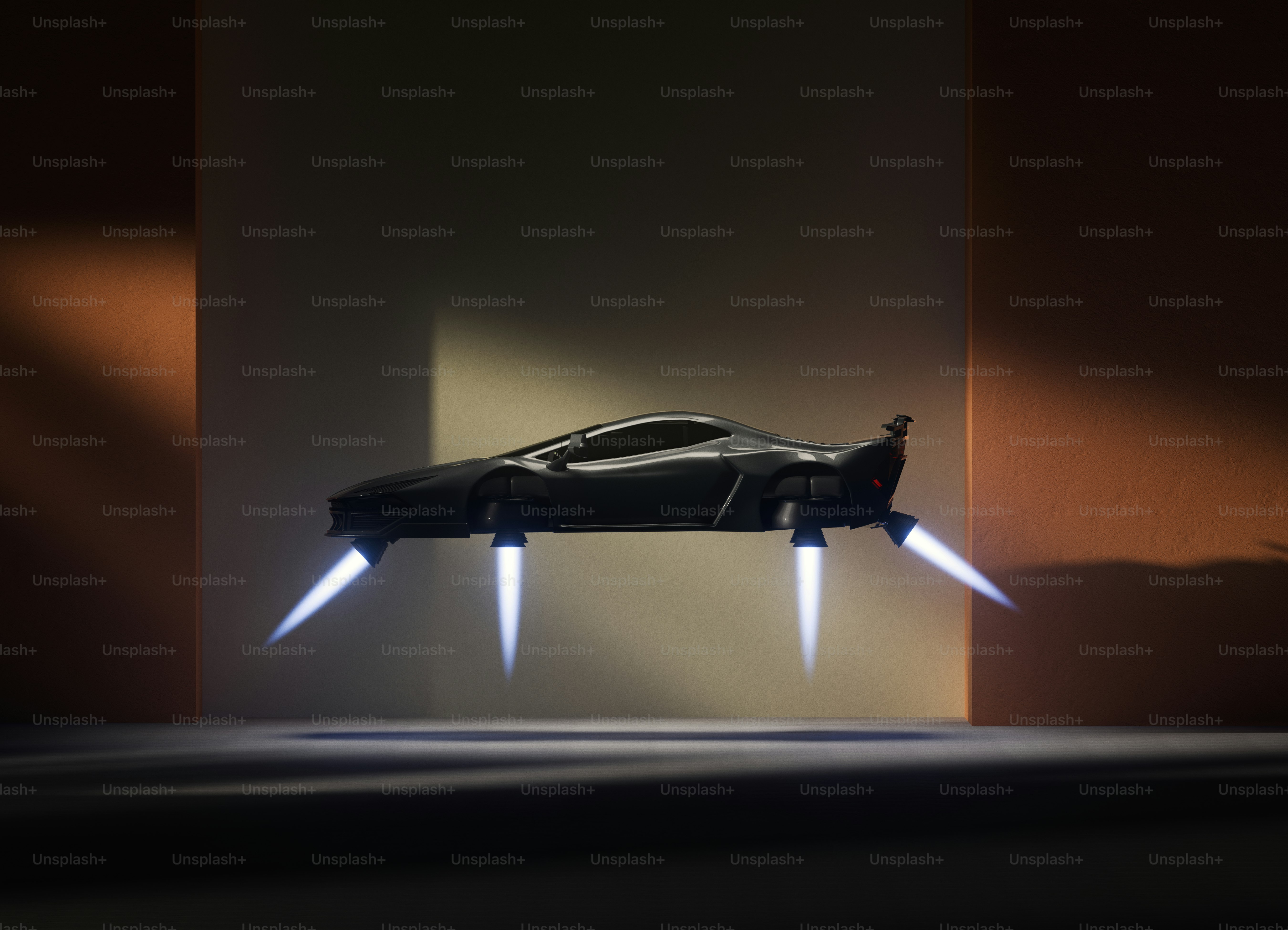 Black flying car with blue thrusters - Photo on Unsplash+