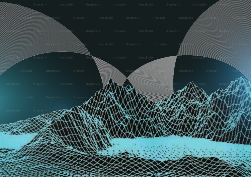 3D style abstract background with wireframe landscape