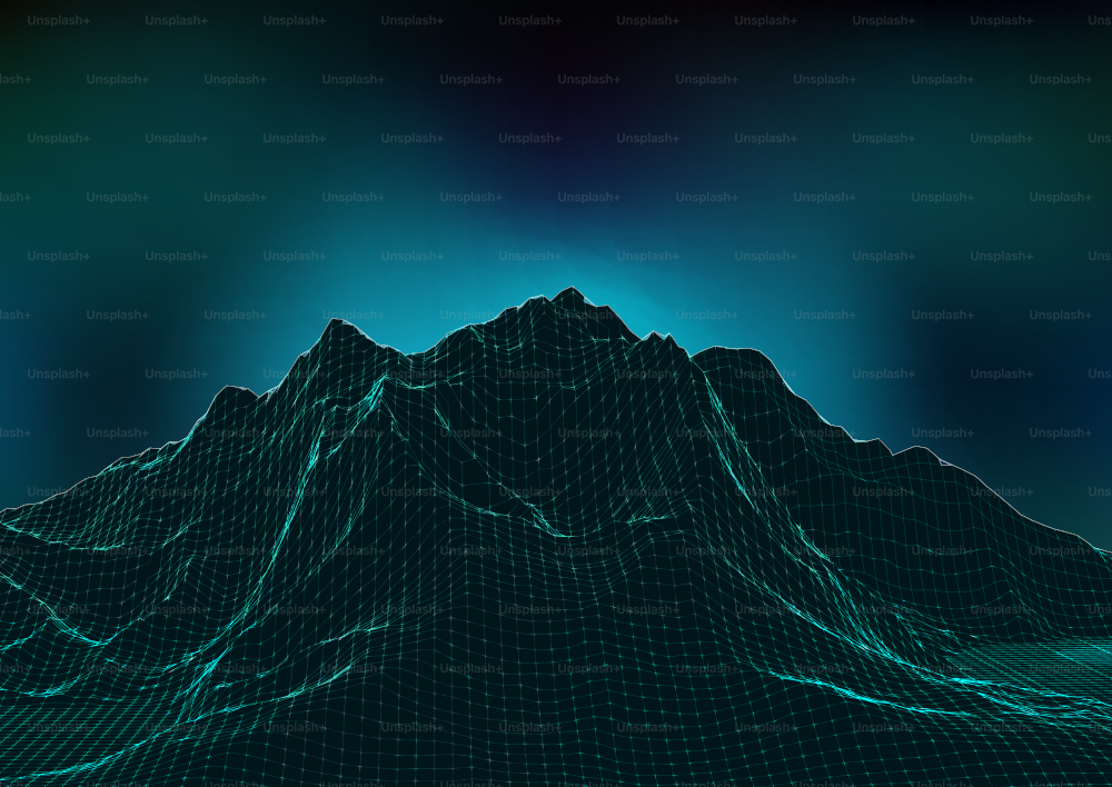 Retro themed background with an abstract wireframe landscape