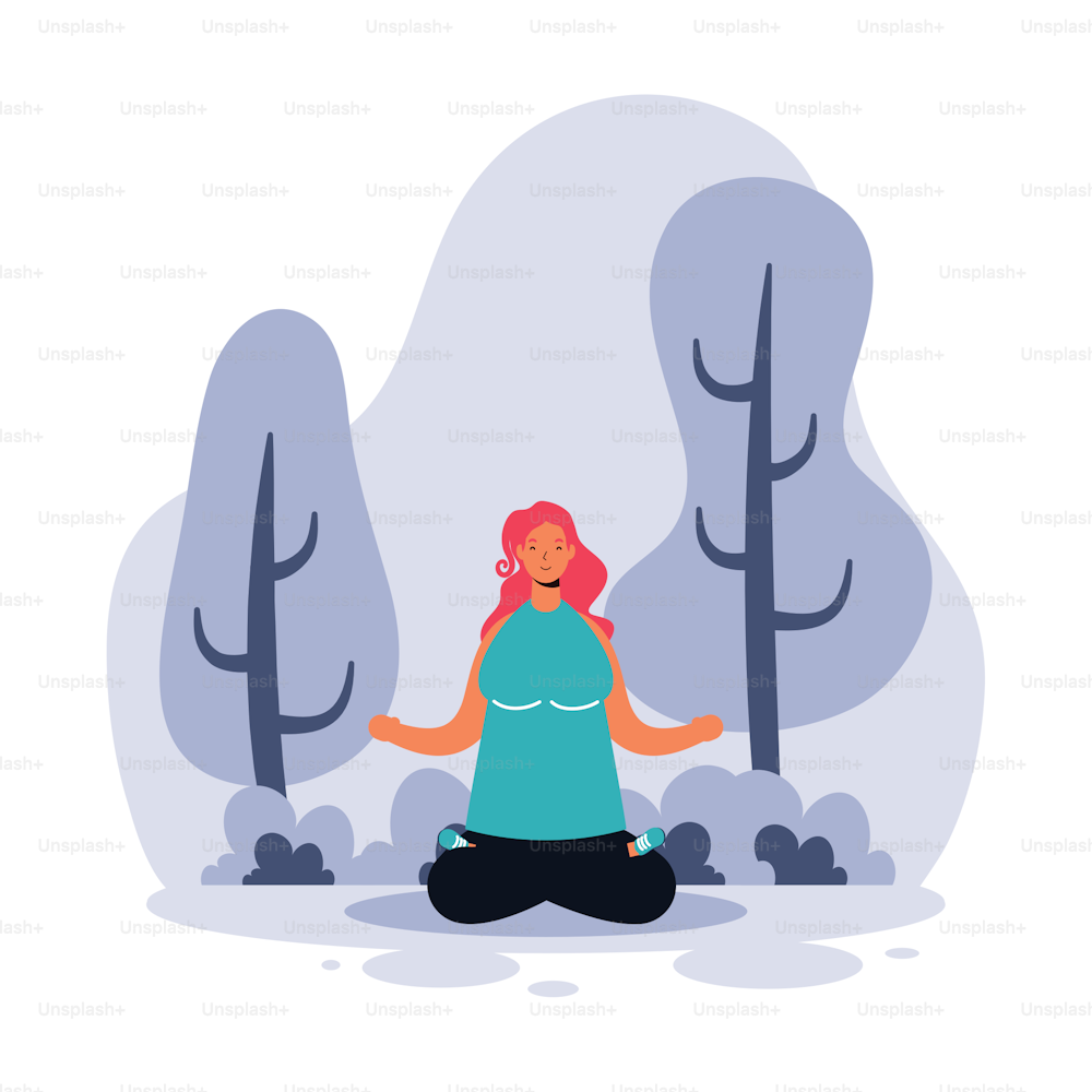 woman practicing yoga in the park vector illustration design