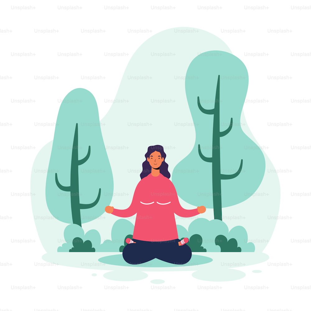 woman practicing yoga in the park vector illustration design