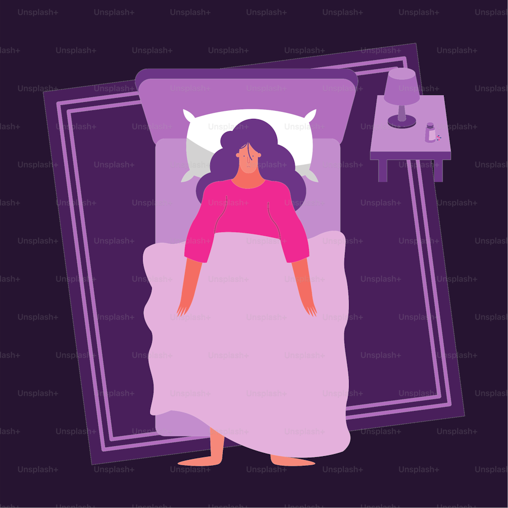 Frau im Schlafzimmer leidet an Schlaflosigkeit Charakter Vektor Illustration Design