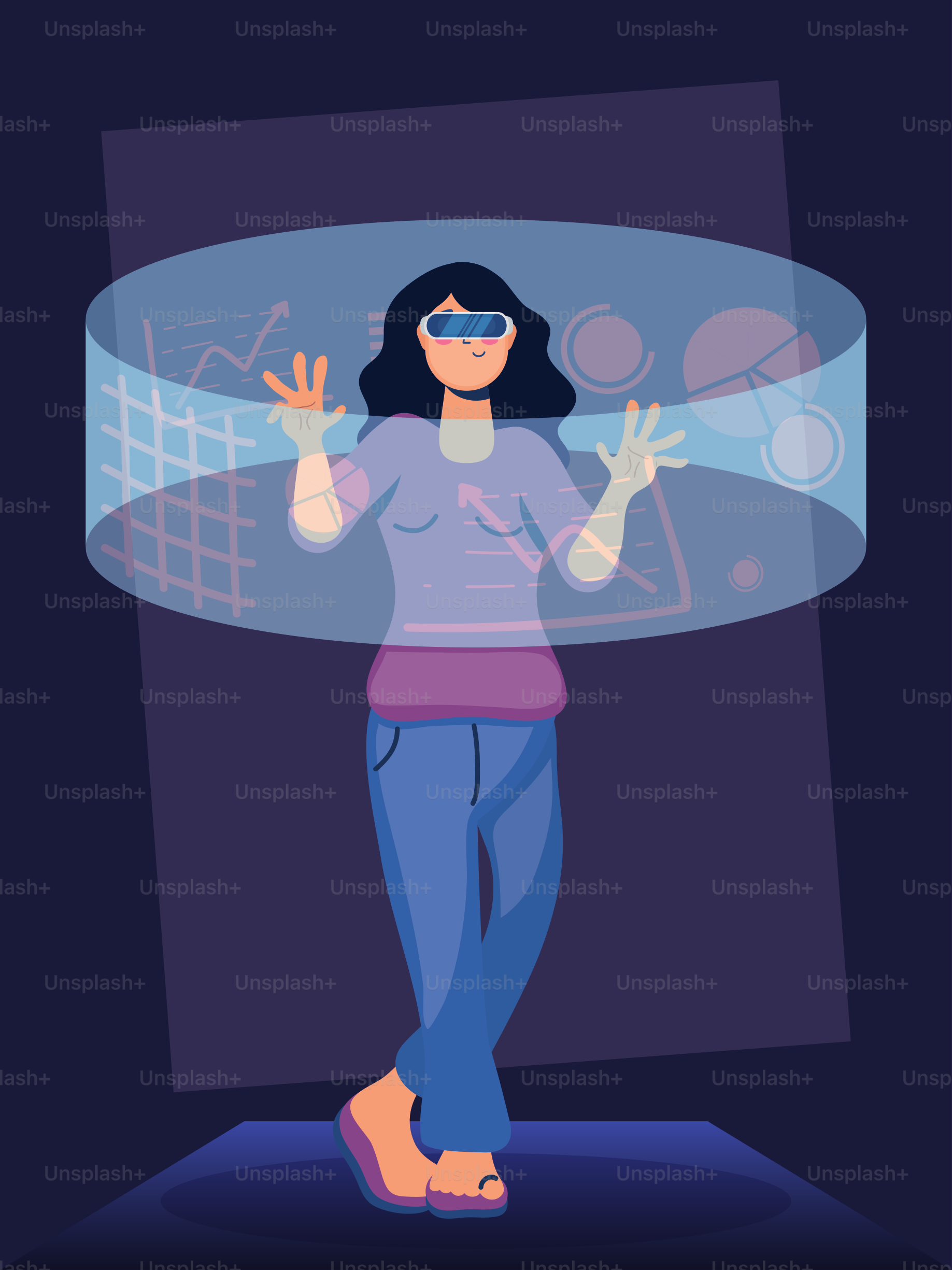 woman using augmented reality technology vector illustration design