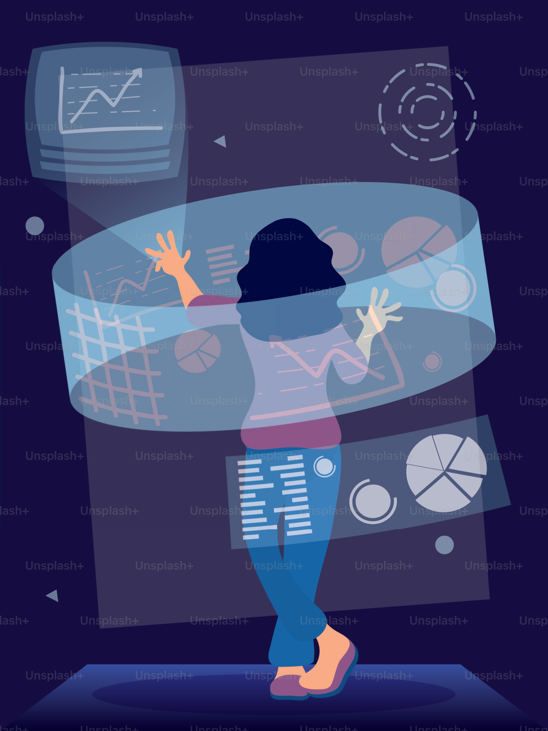 Femme utilisant la technologie de réalité augmentée Conception d’illustration vectorielle