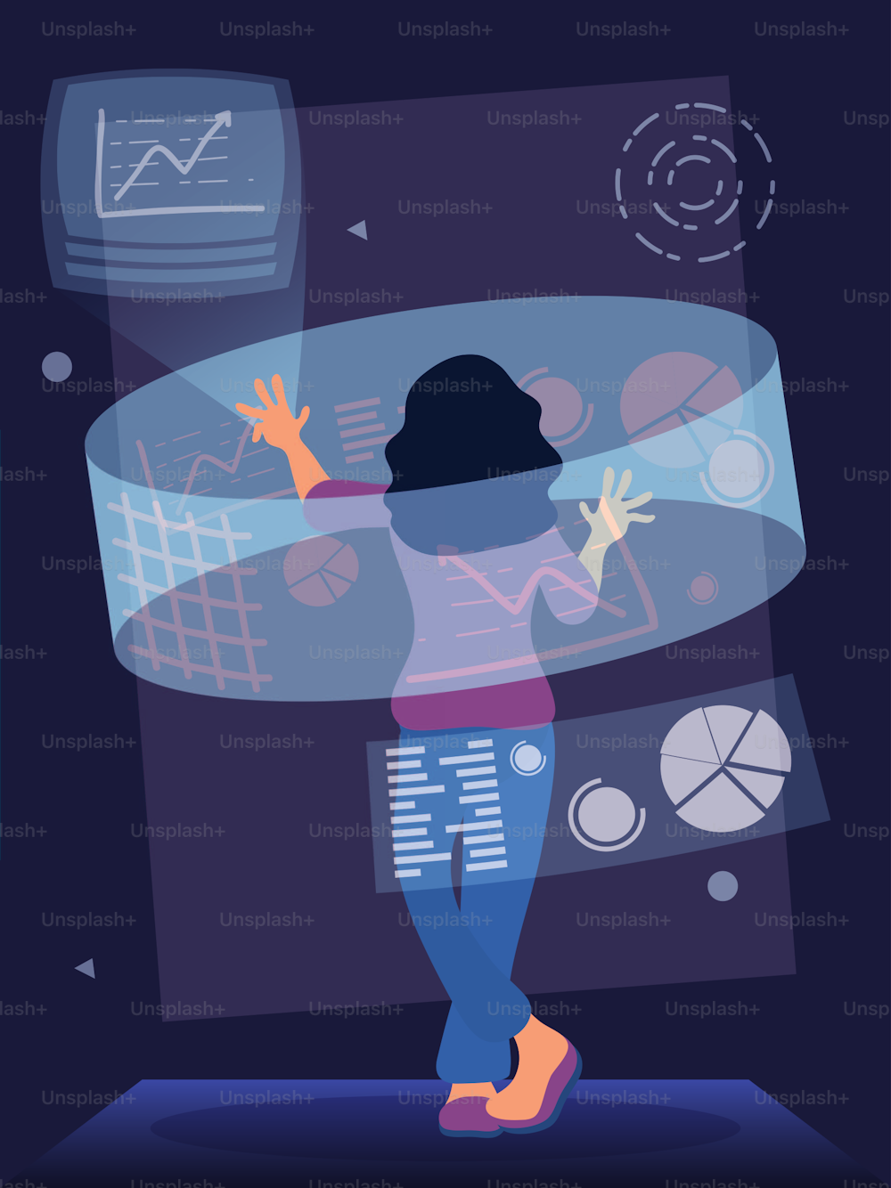 woman using augmented reality technology vector illustration design