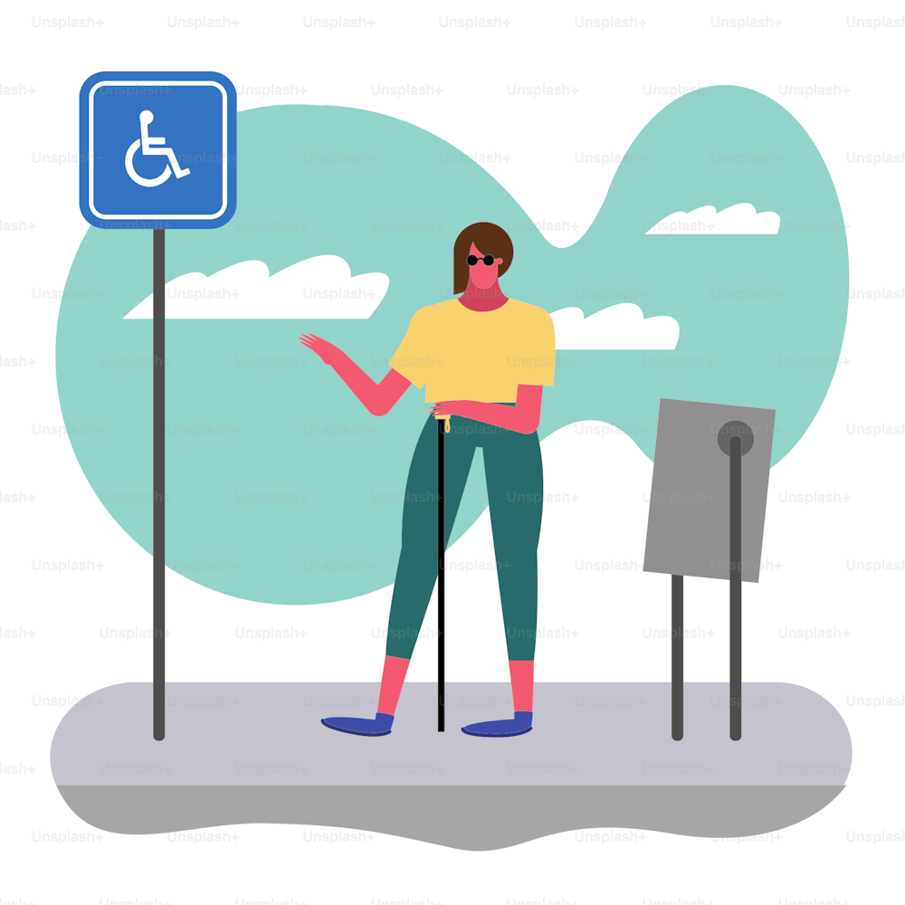 woman blind disable person character vector illustration design