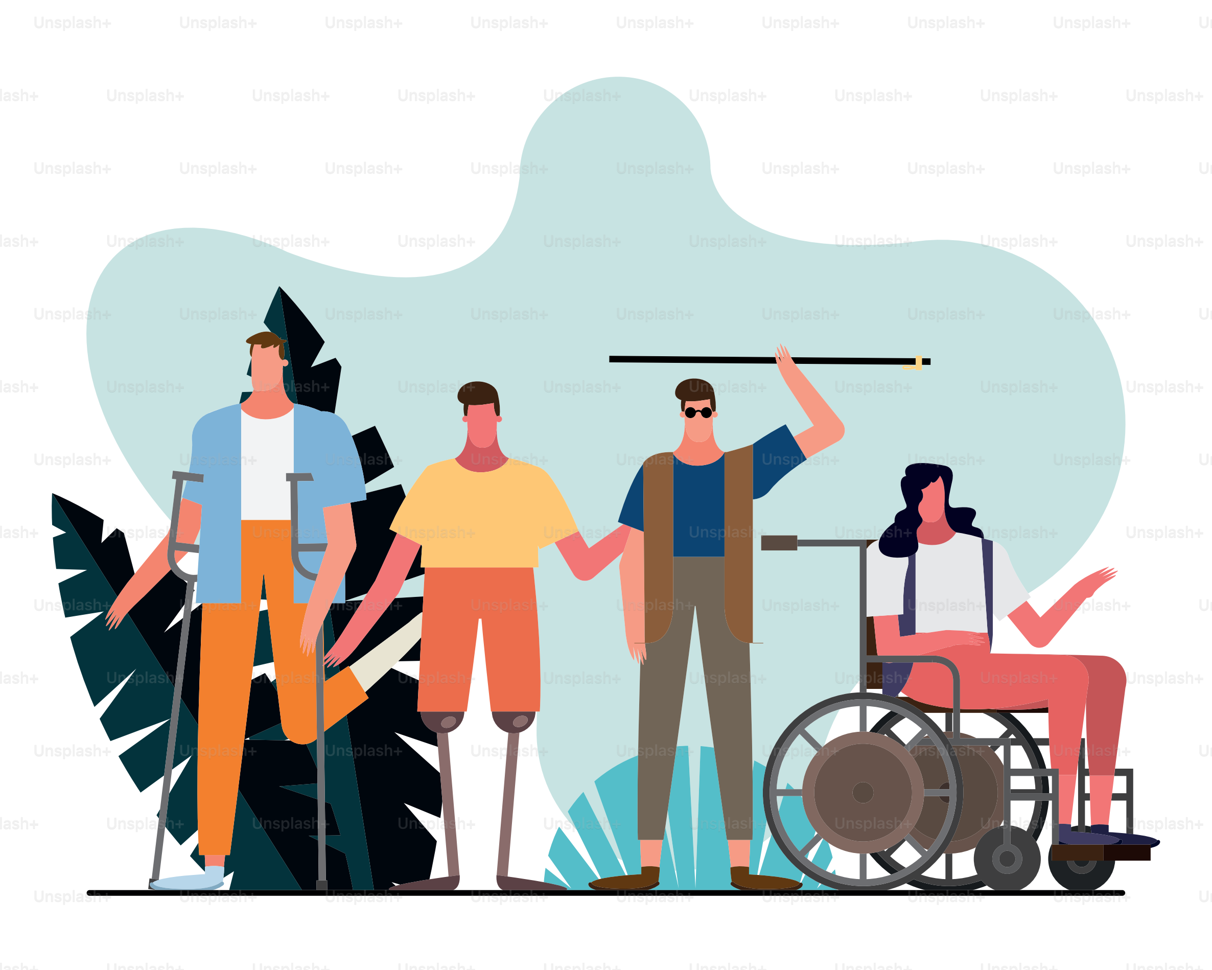 Groupe de personnes avec handicap dans le domaine de l’illustration vectorielle de terrain