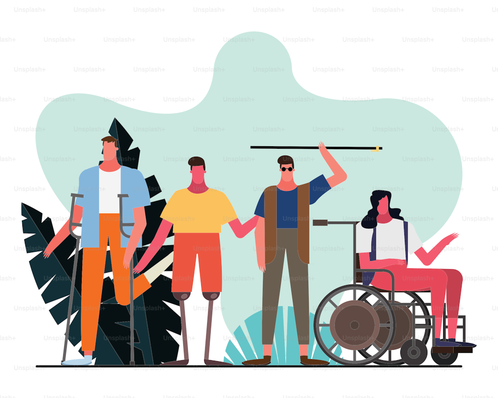 group of people with handicaps characters in the field vector illustration design
