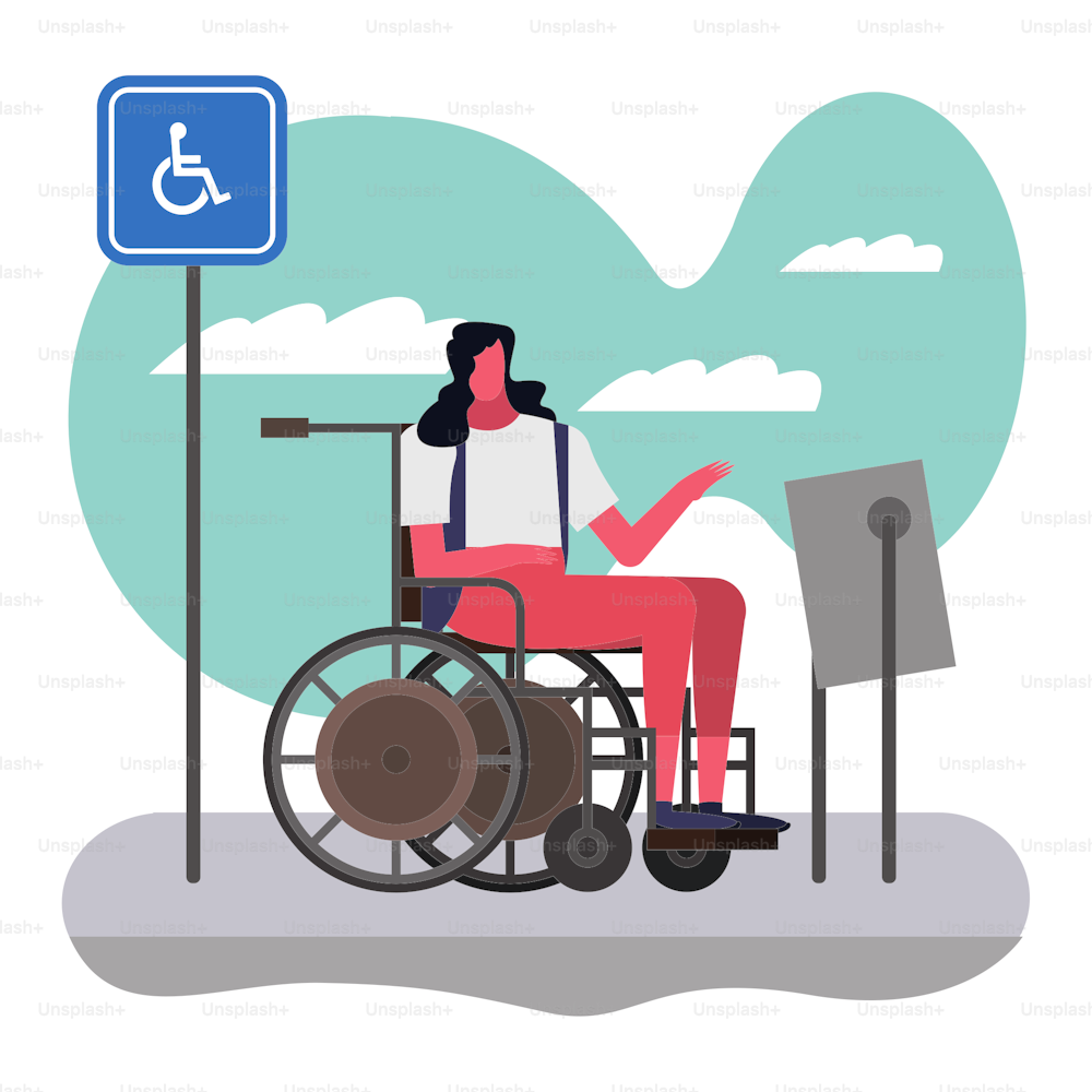 Frau im Rollstuhl behinderte Person Charakter Vektor Illustration Design