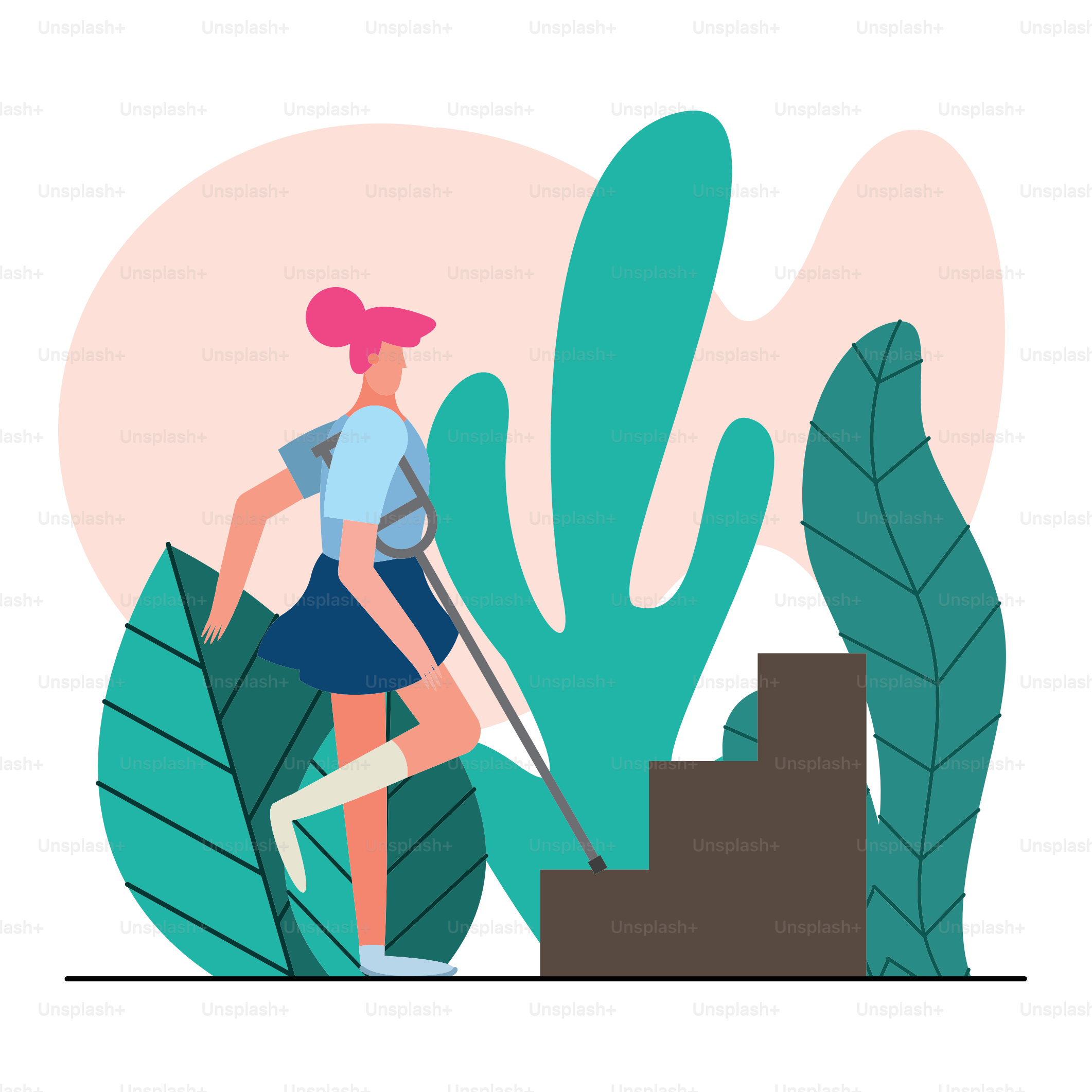 mulher com muletas desativam o projeto da ilustração vetorial do personagem da pessoa