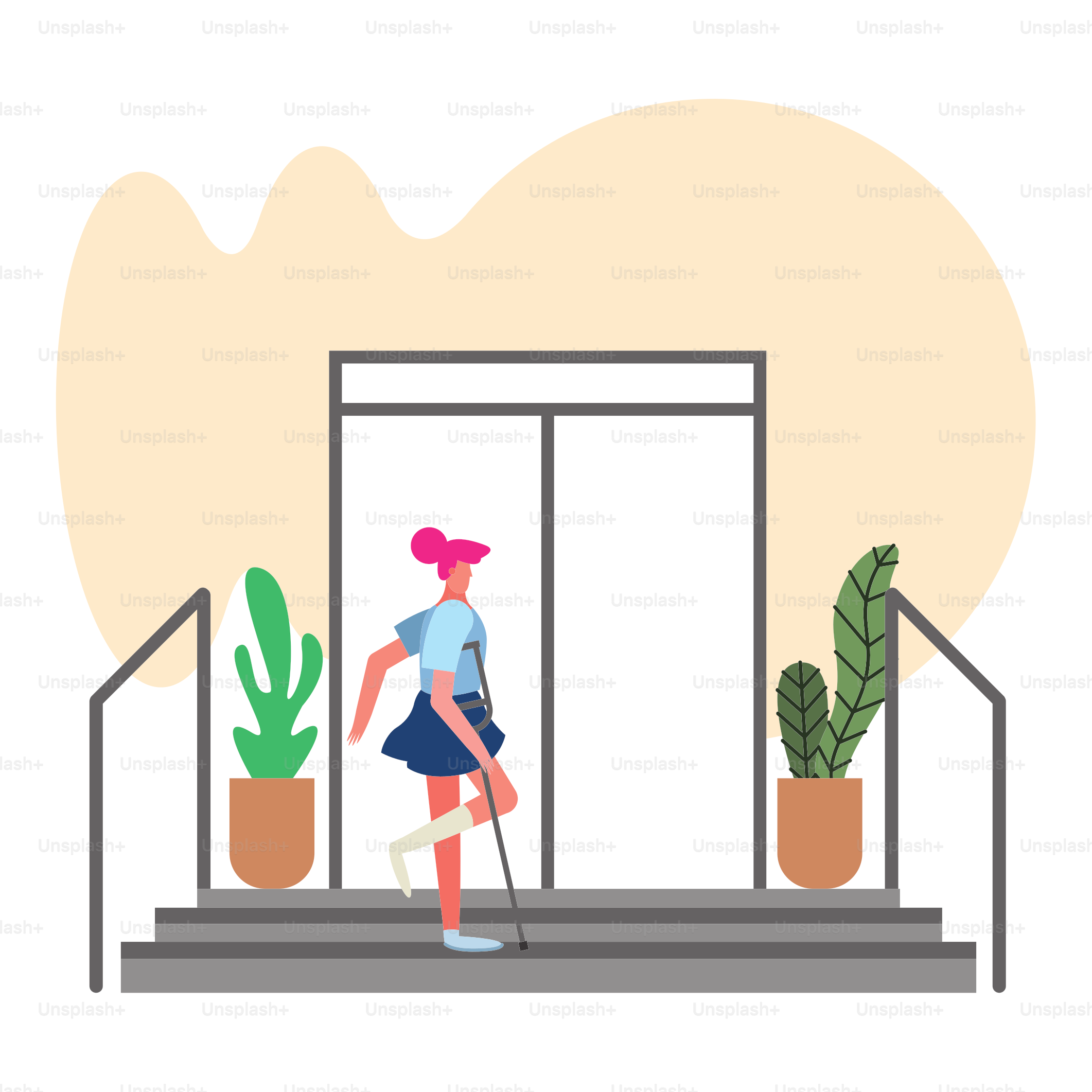 woman with crutches disable person vector illustration design