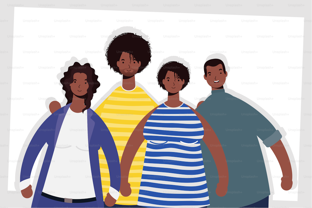 grupo de afro pessoas personagens design de ilustração vetorial