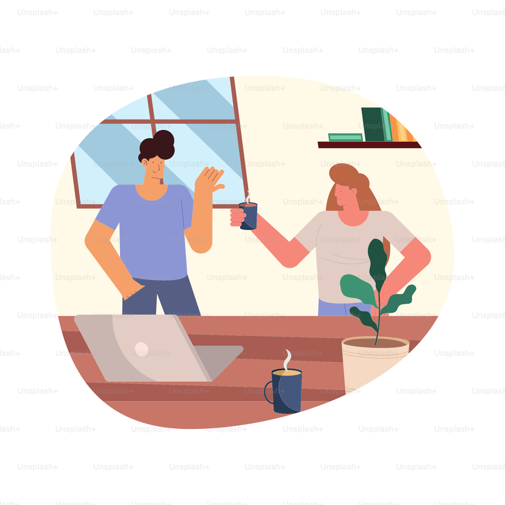 couple of workers in the office characters vector illustration design