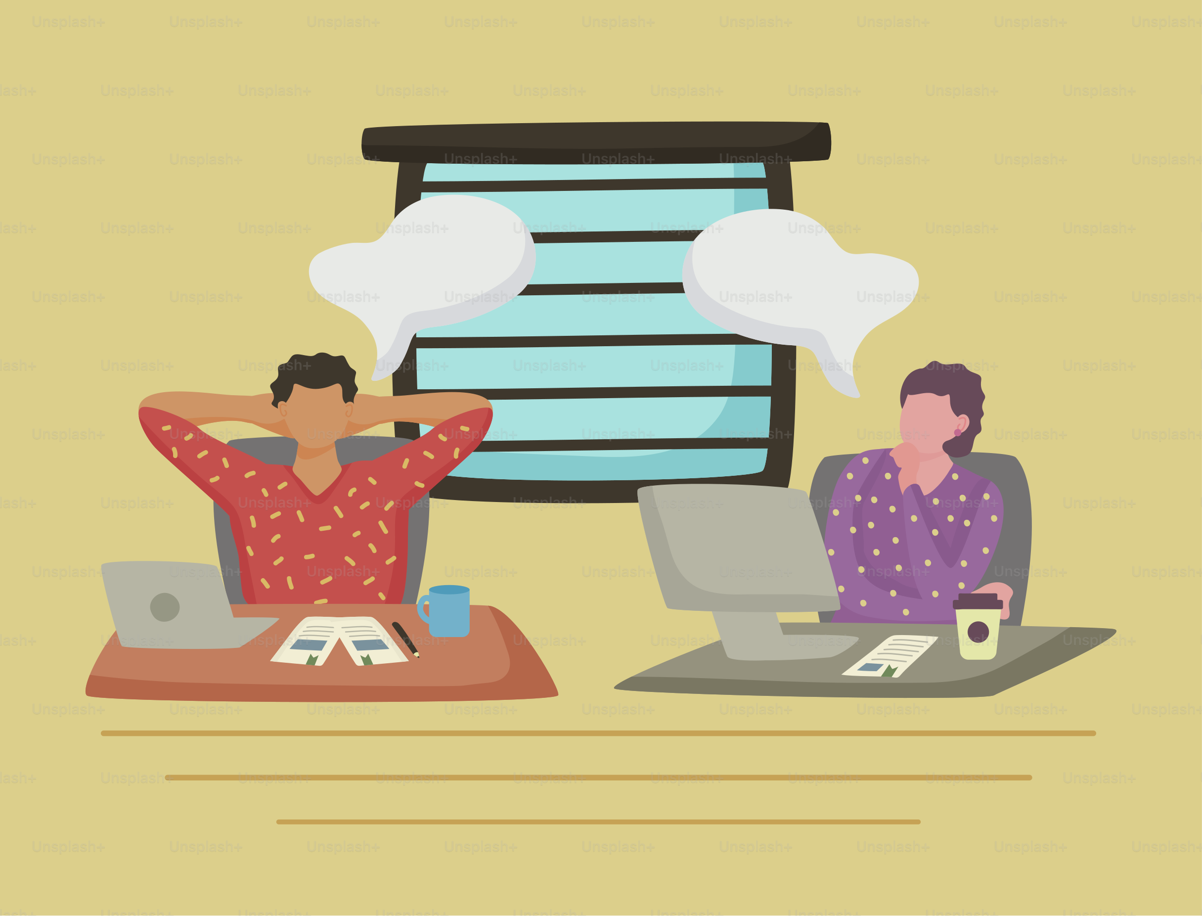 couple dreaming in the workplace characters vector illustration design
