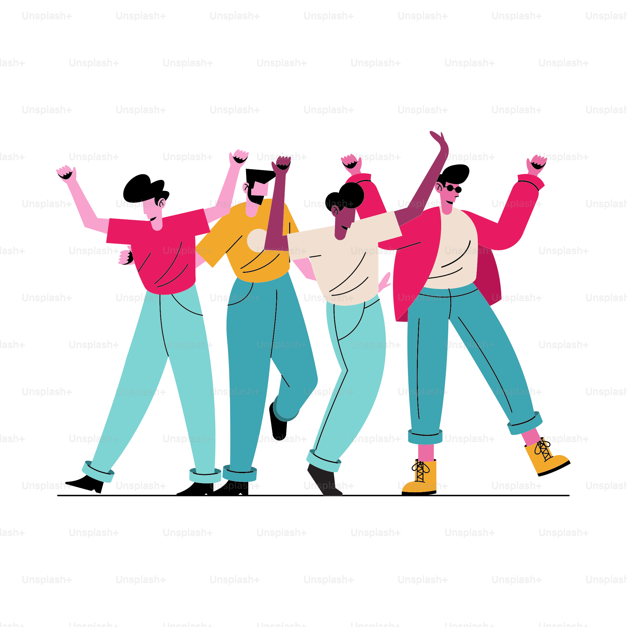 happy young four boys avatars characters vector illustration design