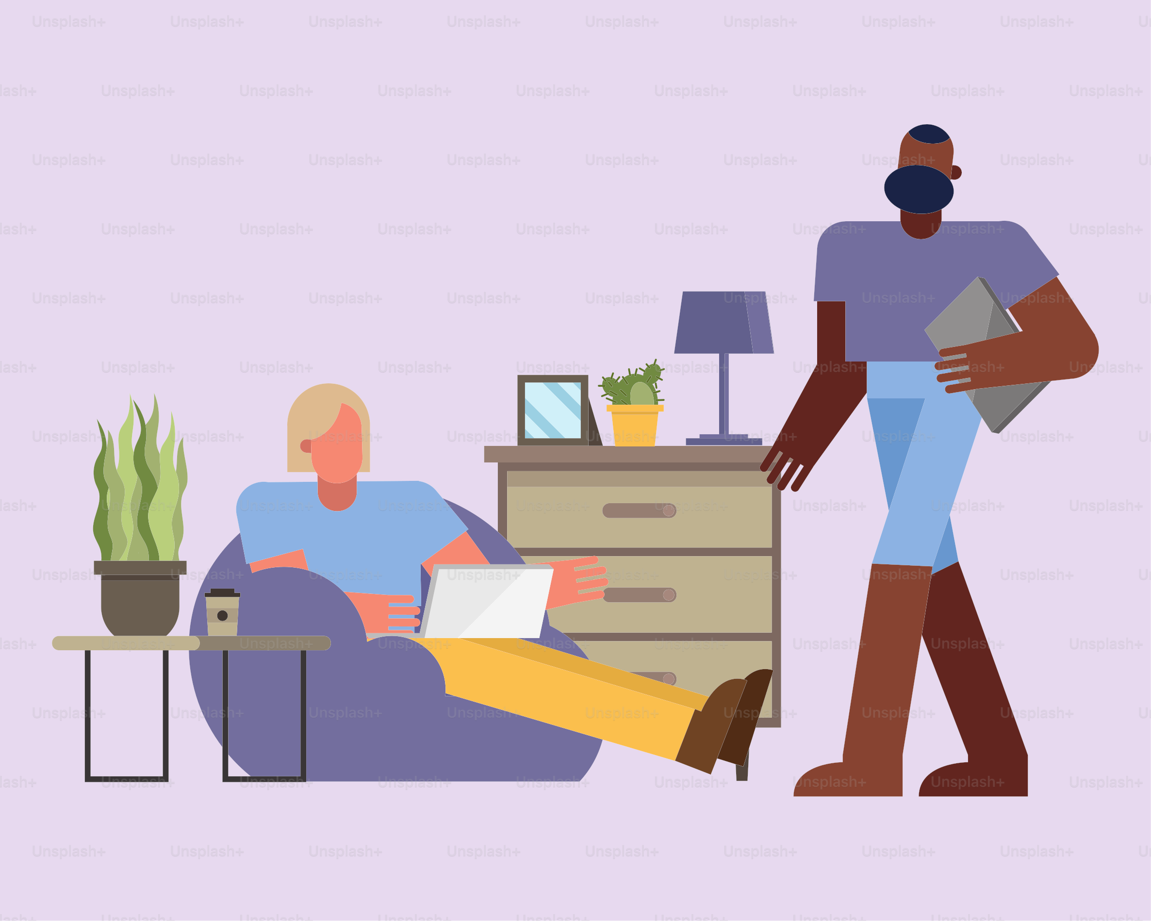 Men with laptop working on puf from home design of telecommuting theme Vector illustration