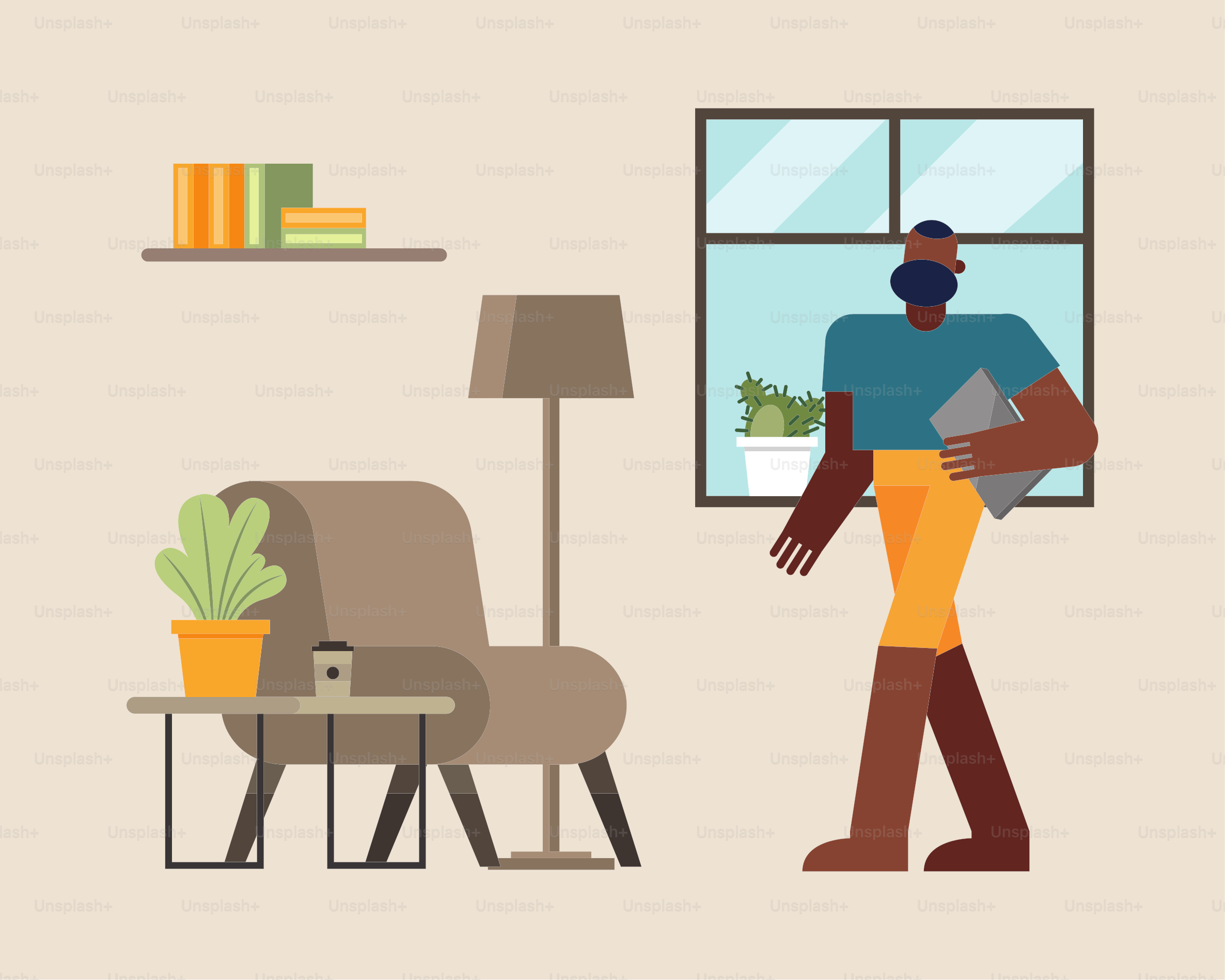 Man with laptop working from home design of telecommuting theme Vector illustration